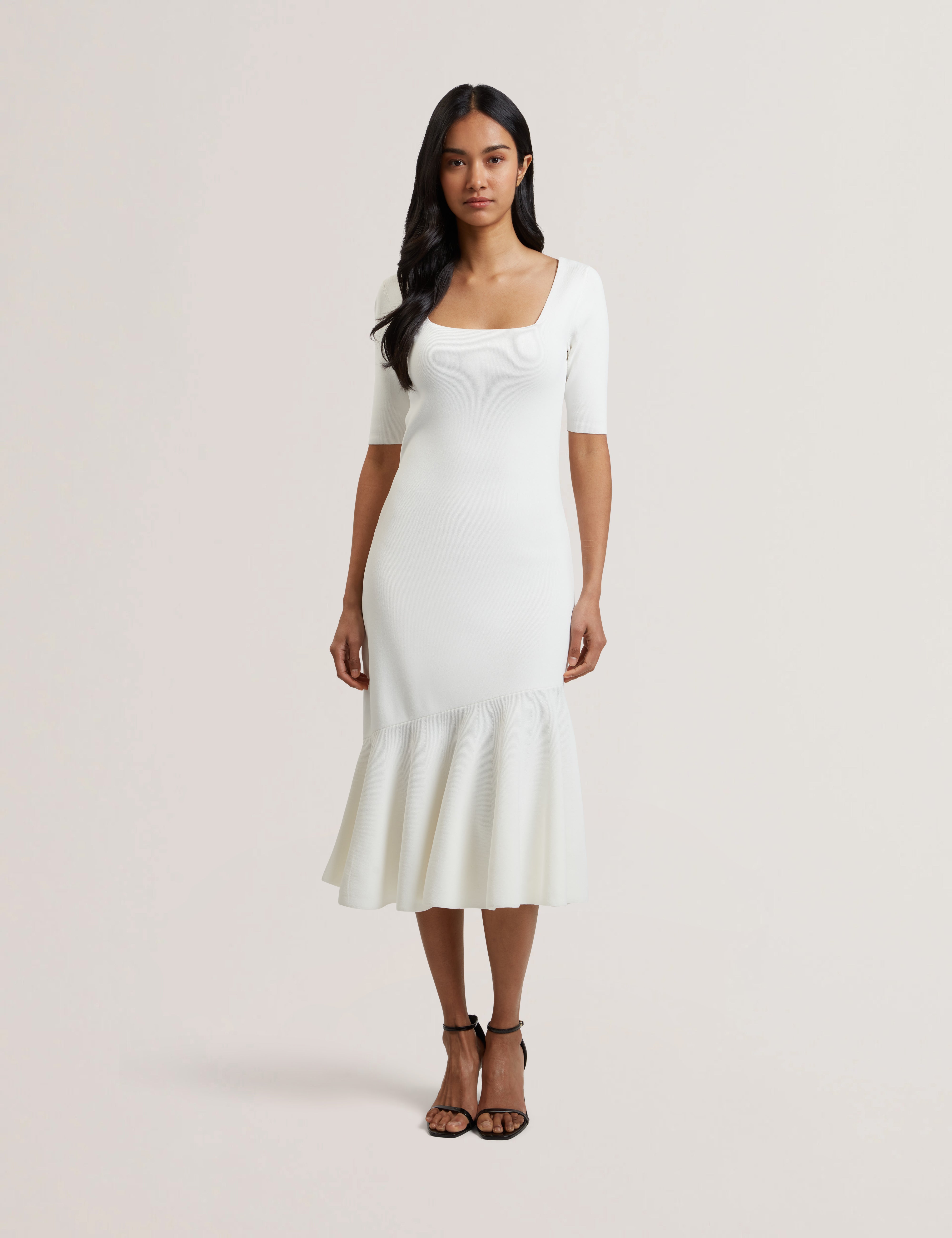 Miyhaa Knitted Flippy Skirt Sleeveless Midi Dress Ivory