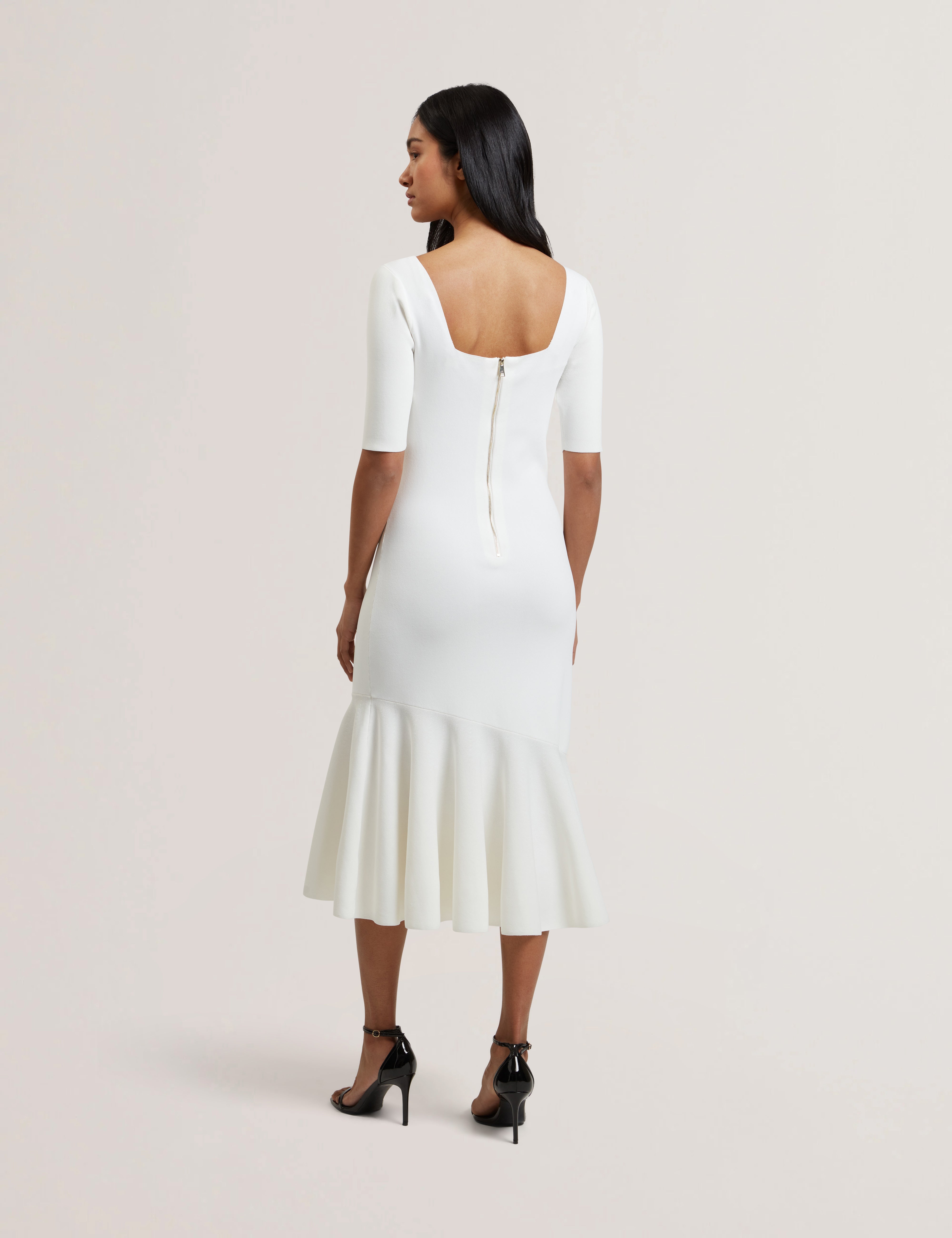 Miyhaa Knitted Flippy Skirt Sleeveless Midi Dress Ivory