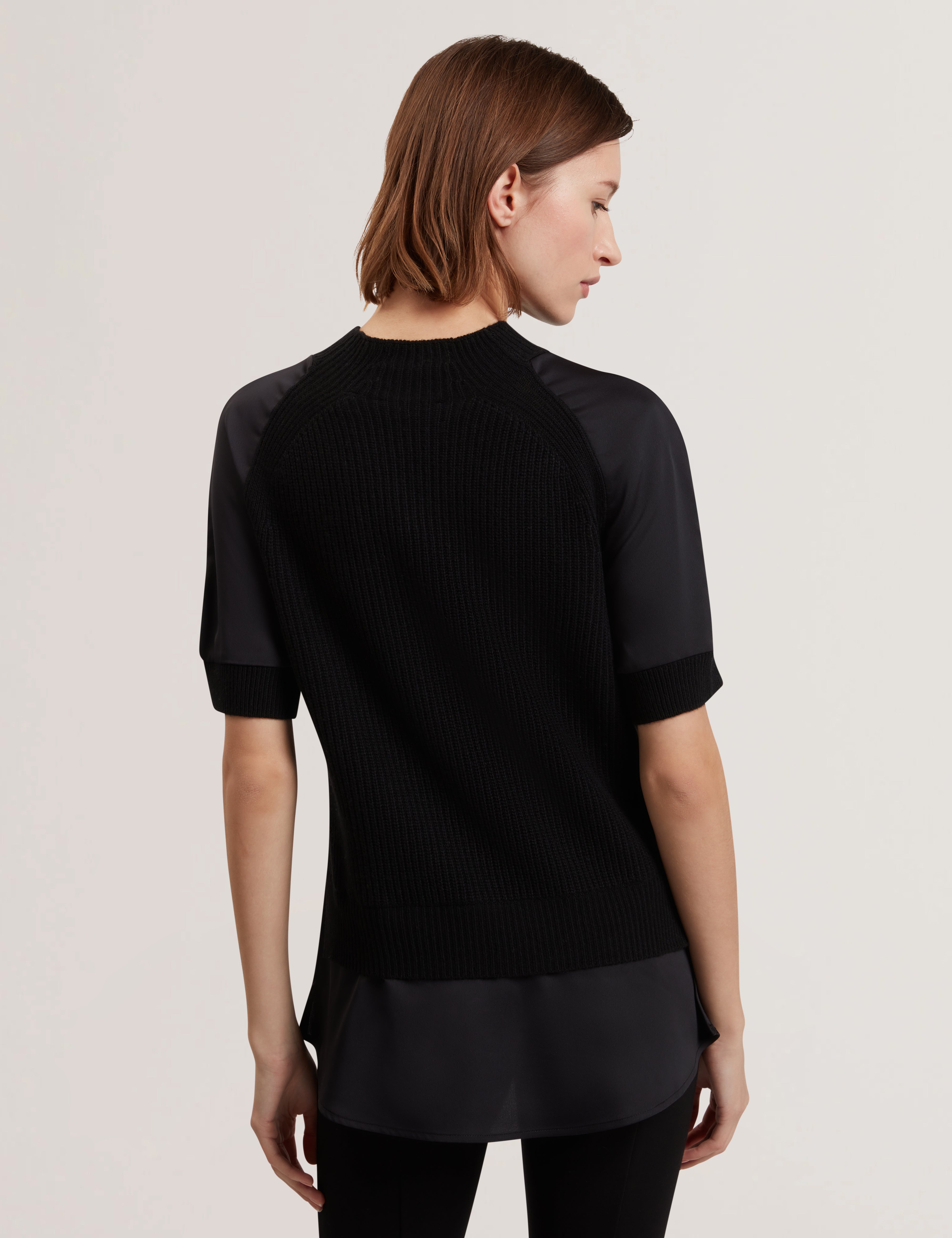 Onzaa Woven Detailed Raglan Short Sleeve Jumper Black