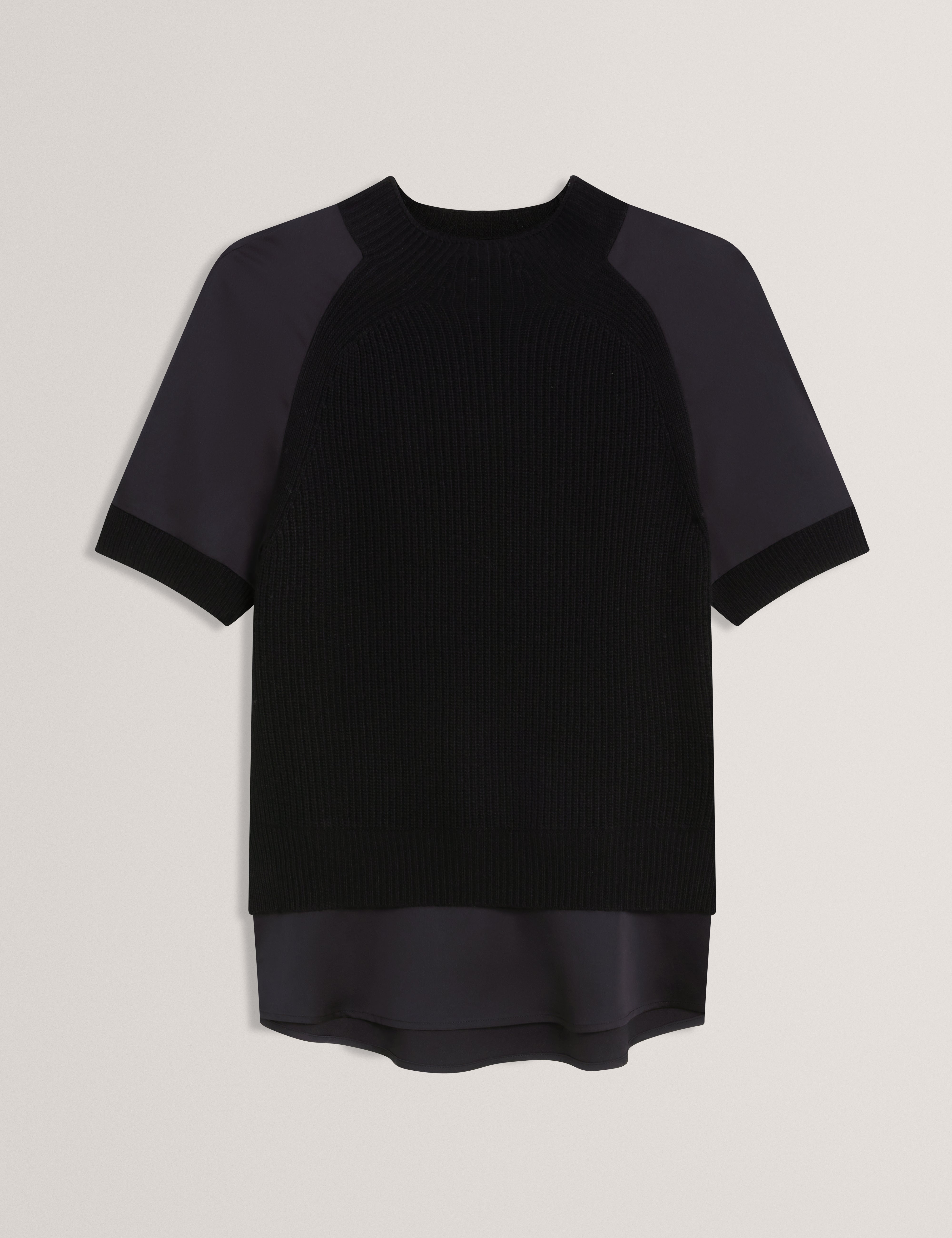 Onzaa Woven Detailed Raglan Short Sleeve Jumper Black