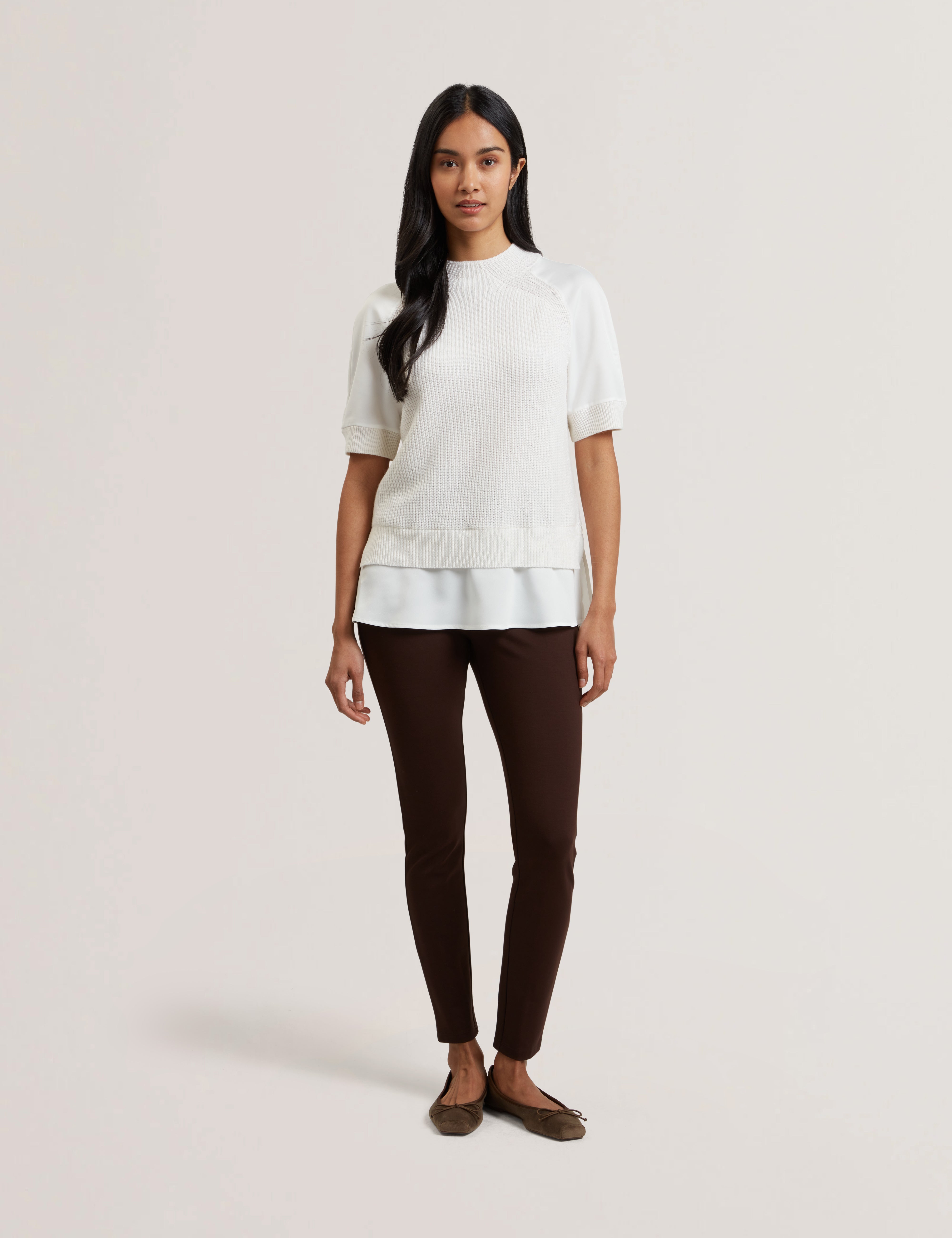 Onzaa Woven Detailed Raglan Short Sleeve Jumper Ivory