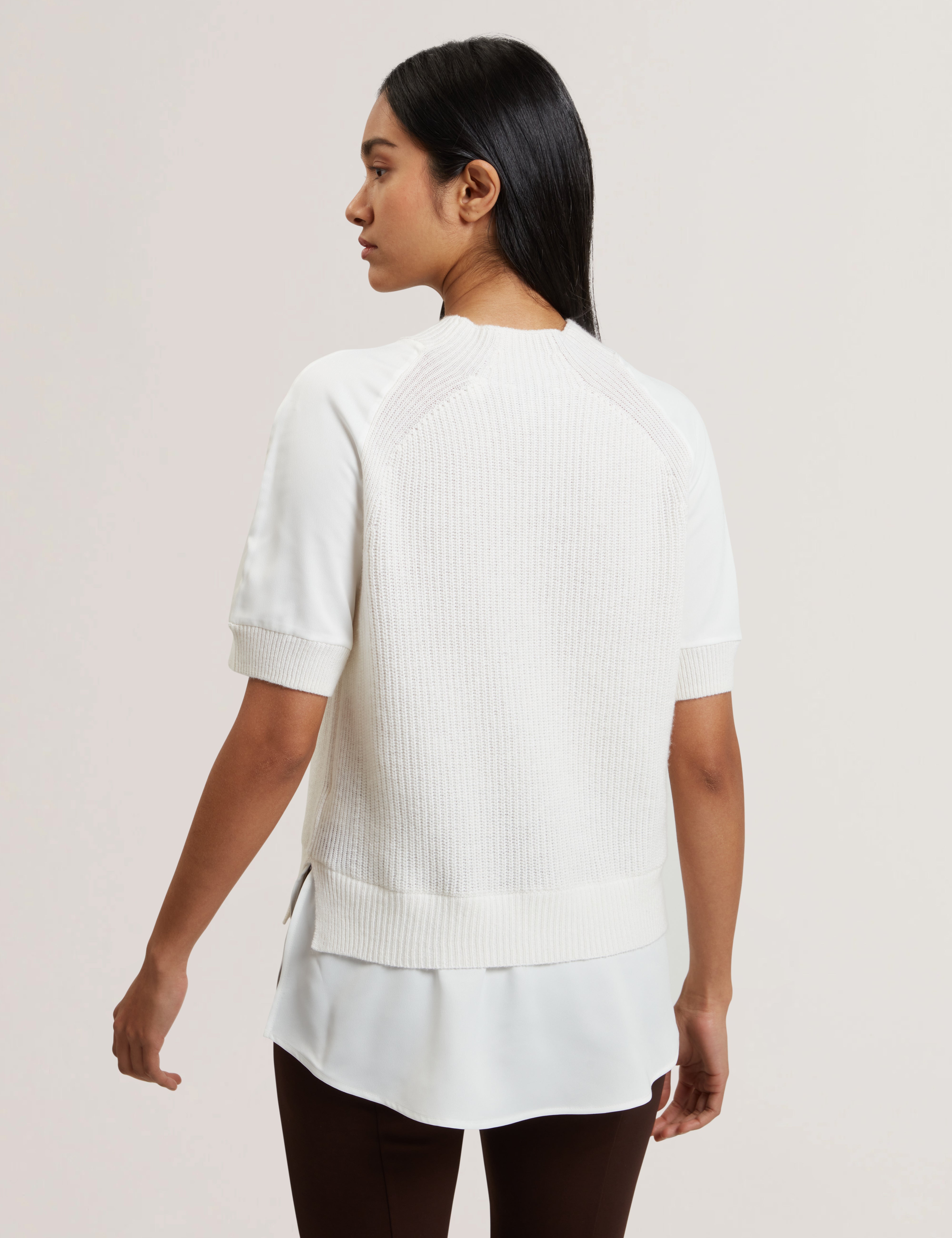 Onzaa Woven Detailed Raglan Short Sleeve Jumper Ivory