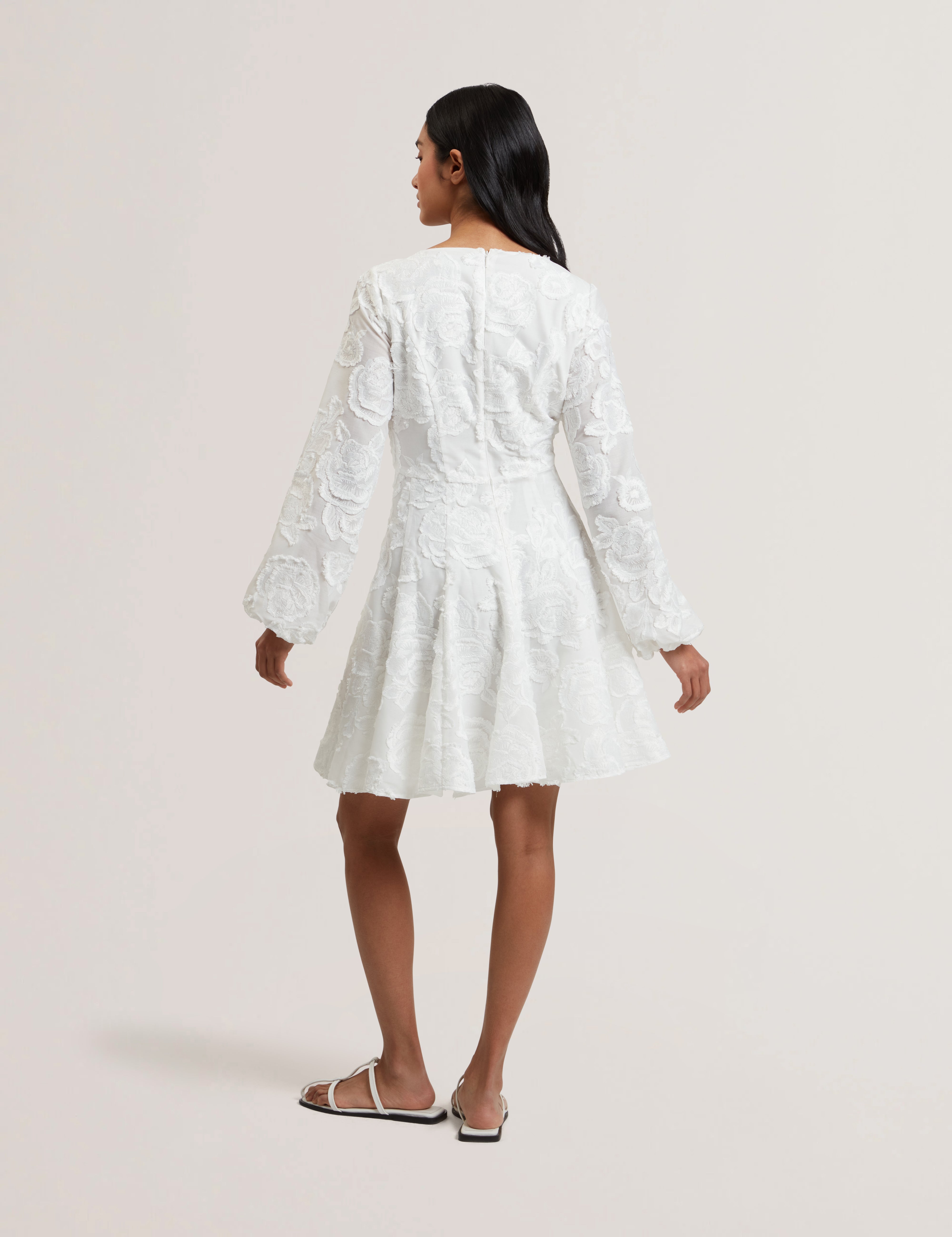 Pluna Trim Detail Textured Mini Dress White