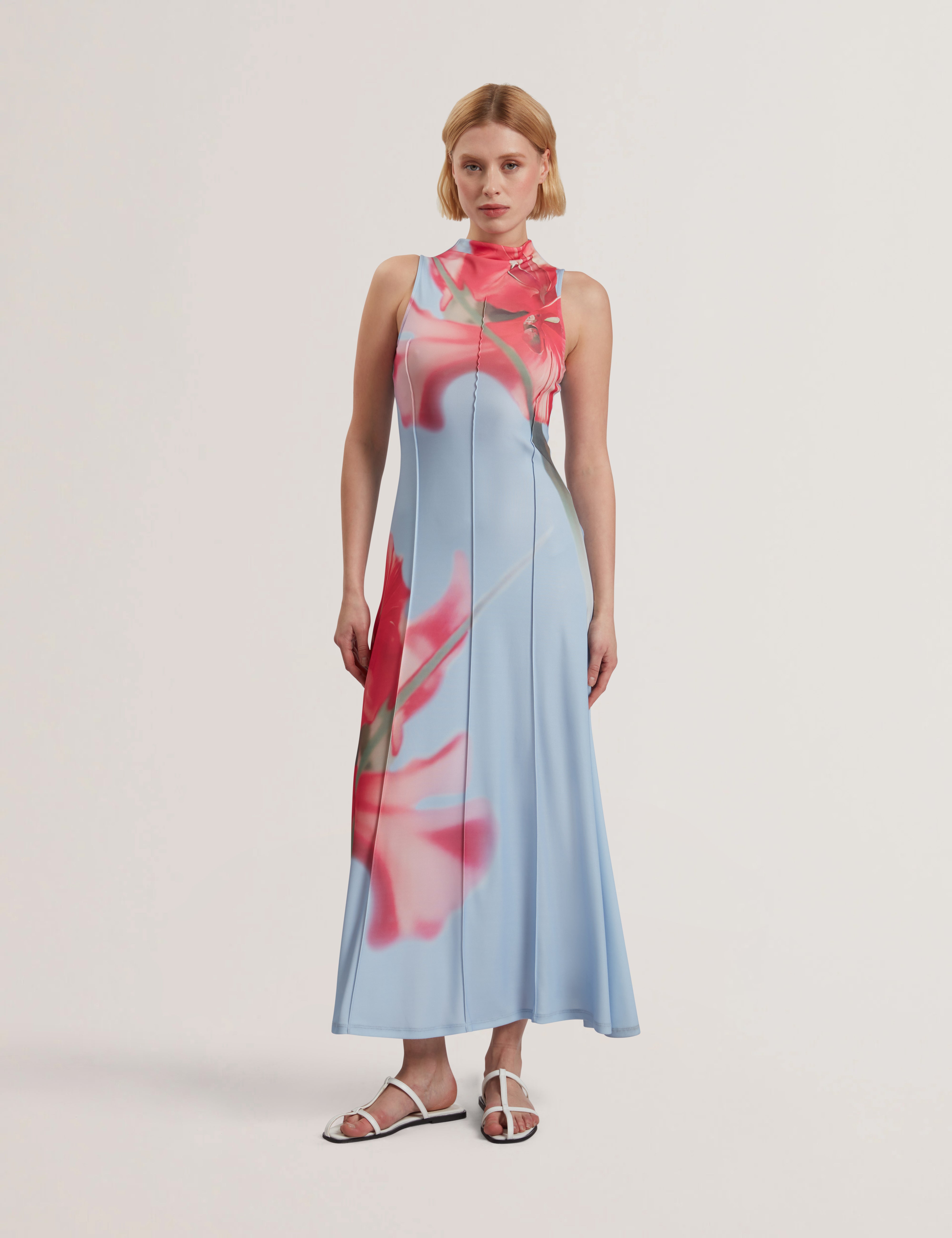 Rebehka Crepe Jersey Seam Detail Printed Dress Pl-Blue