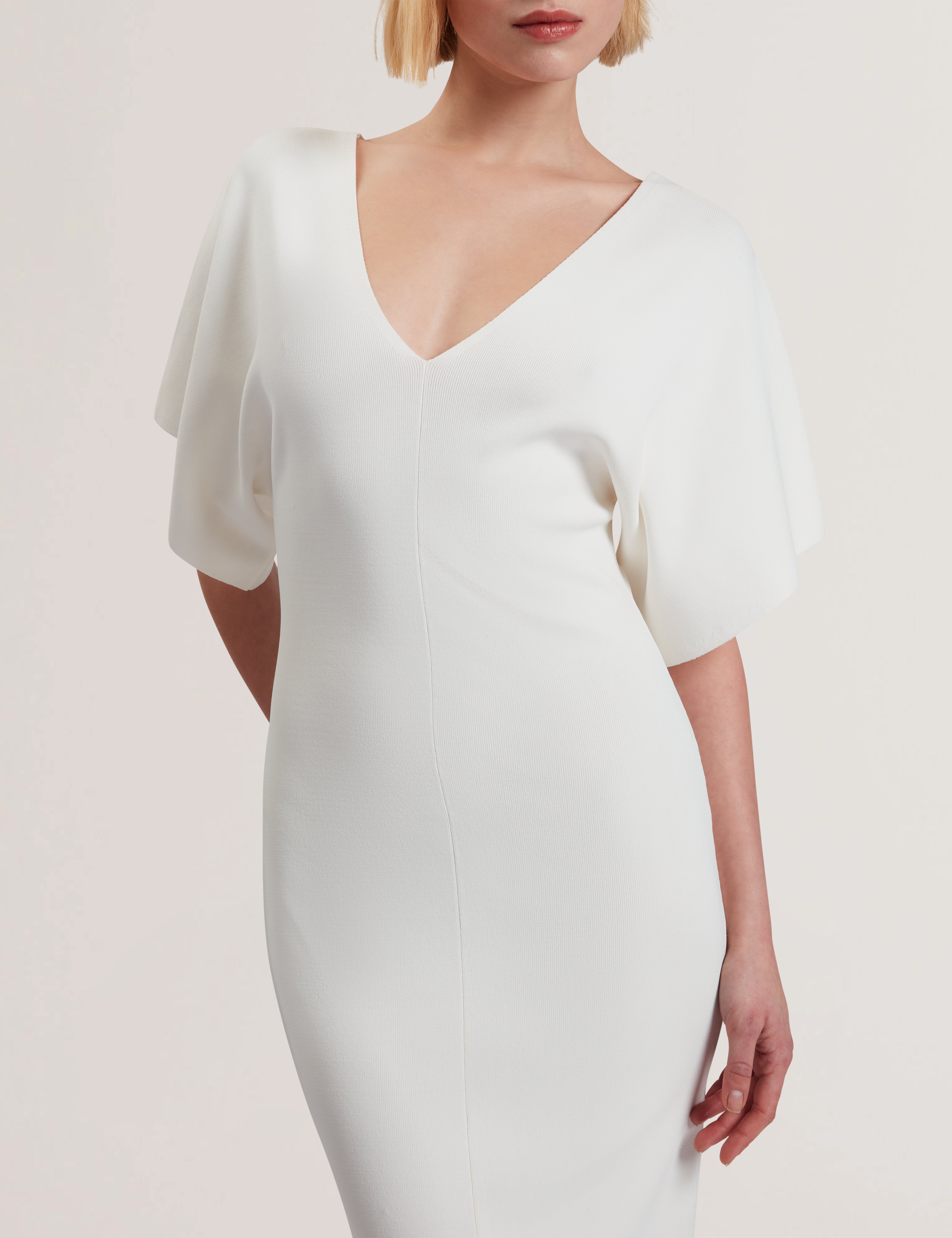 Rebexxa V-Neck Knitted Midi Dress Ivory