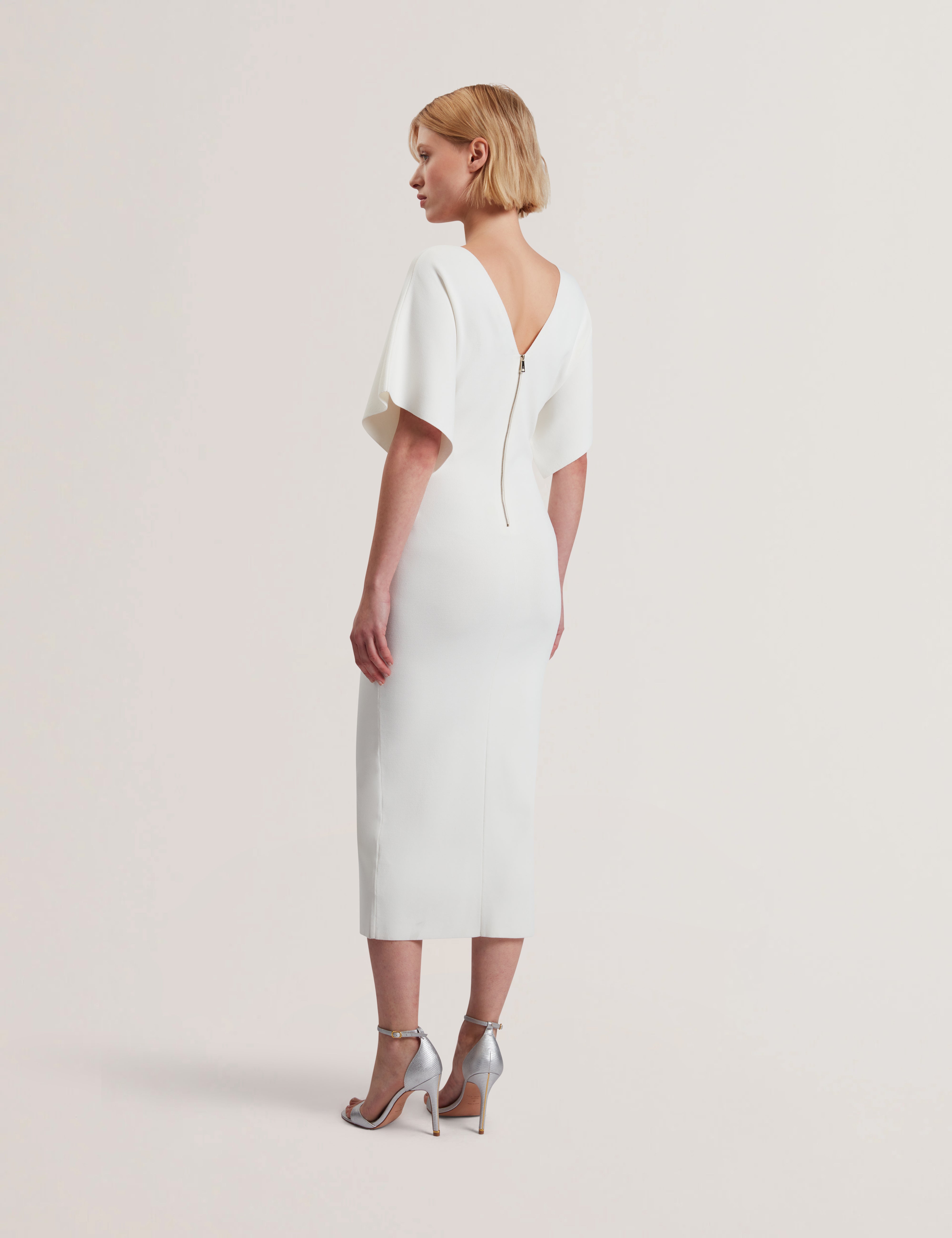 Rebexxa V-Neck Knitted Midi Dress Ivory