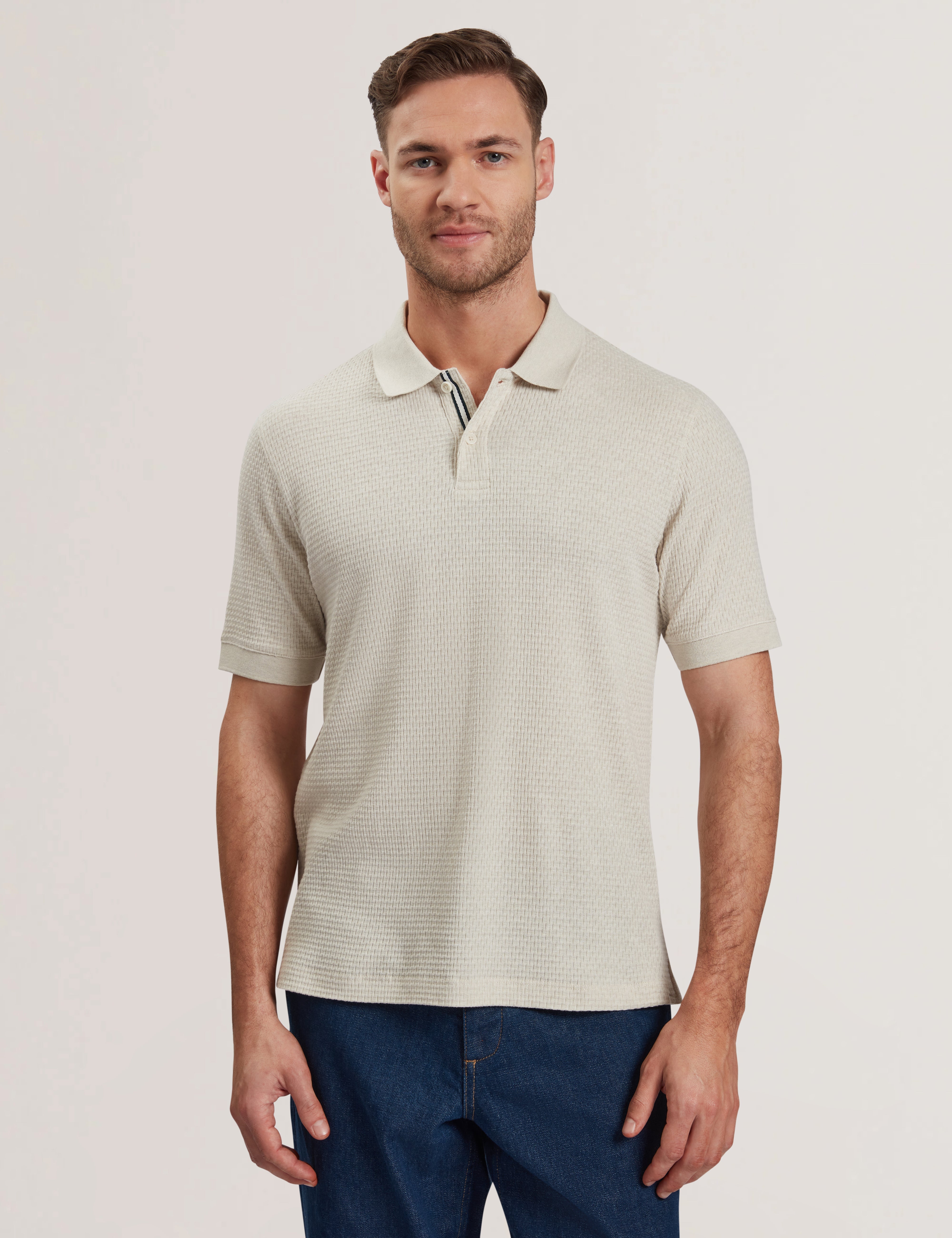 Redman Short Sleeve Regular Textured Polo Ecru