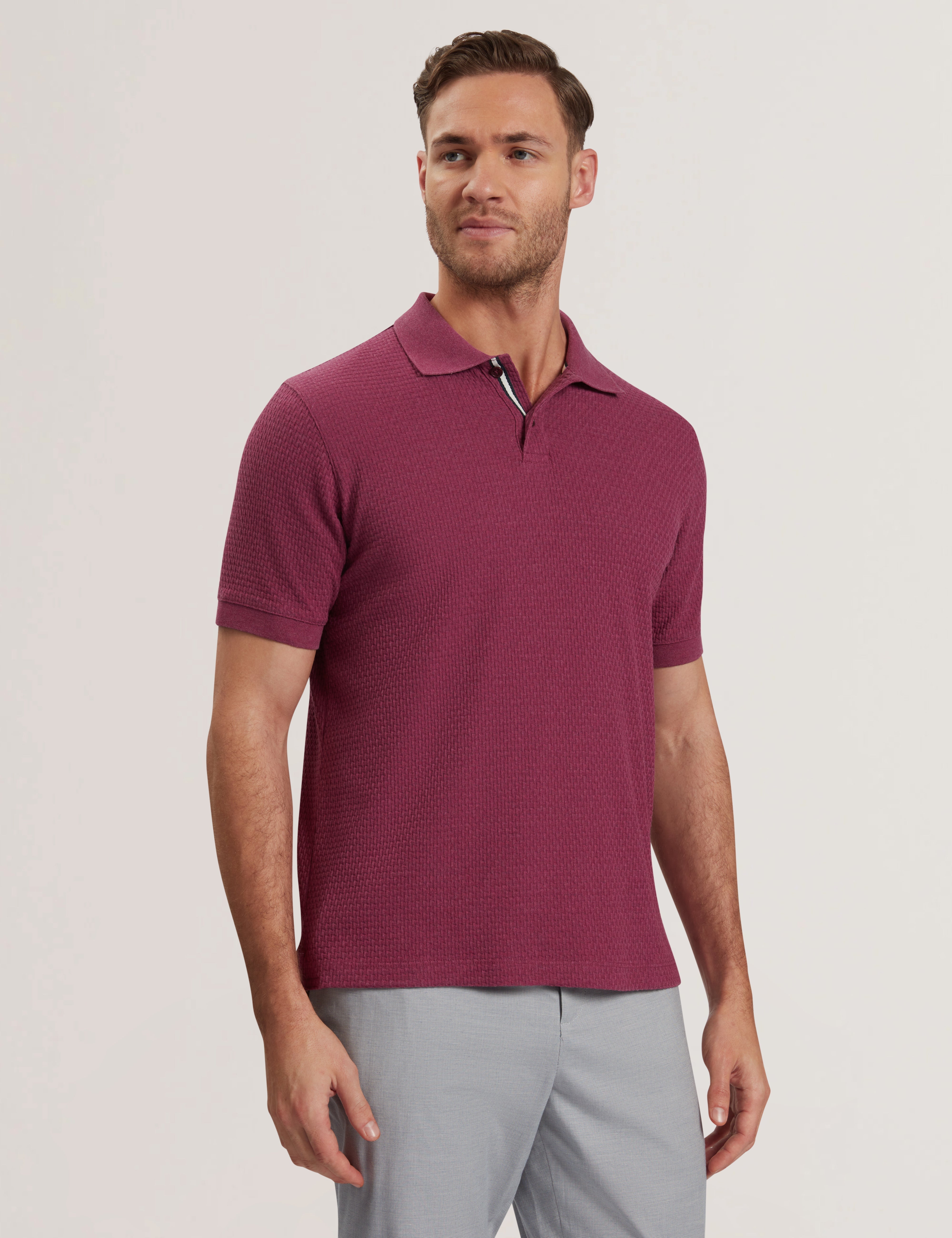 Redman Short Sleeve Regular Textured Polo Fuchsia