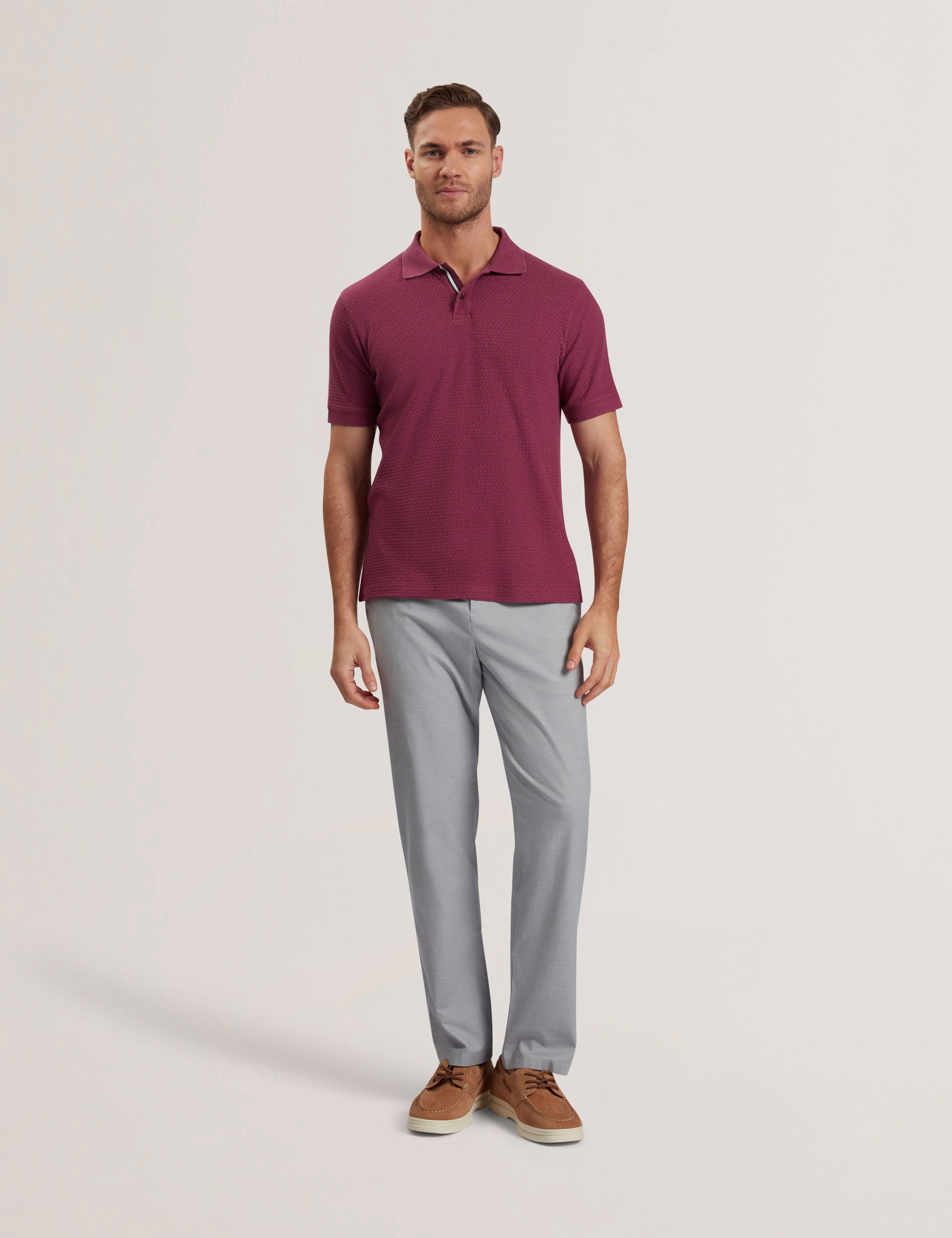 Redman Short Sleeve Regular Textured Polo Fuchsia