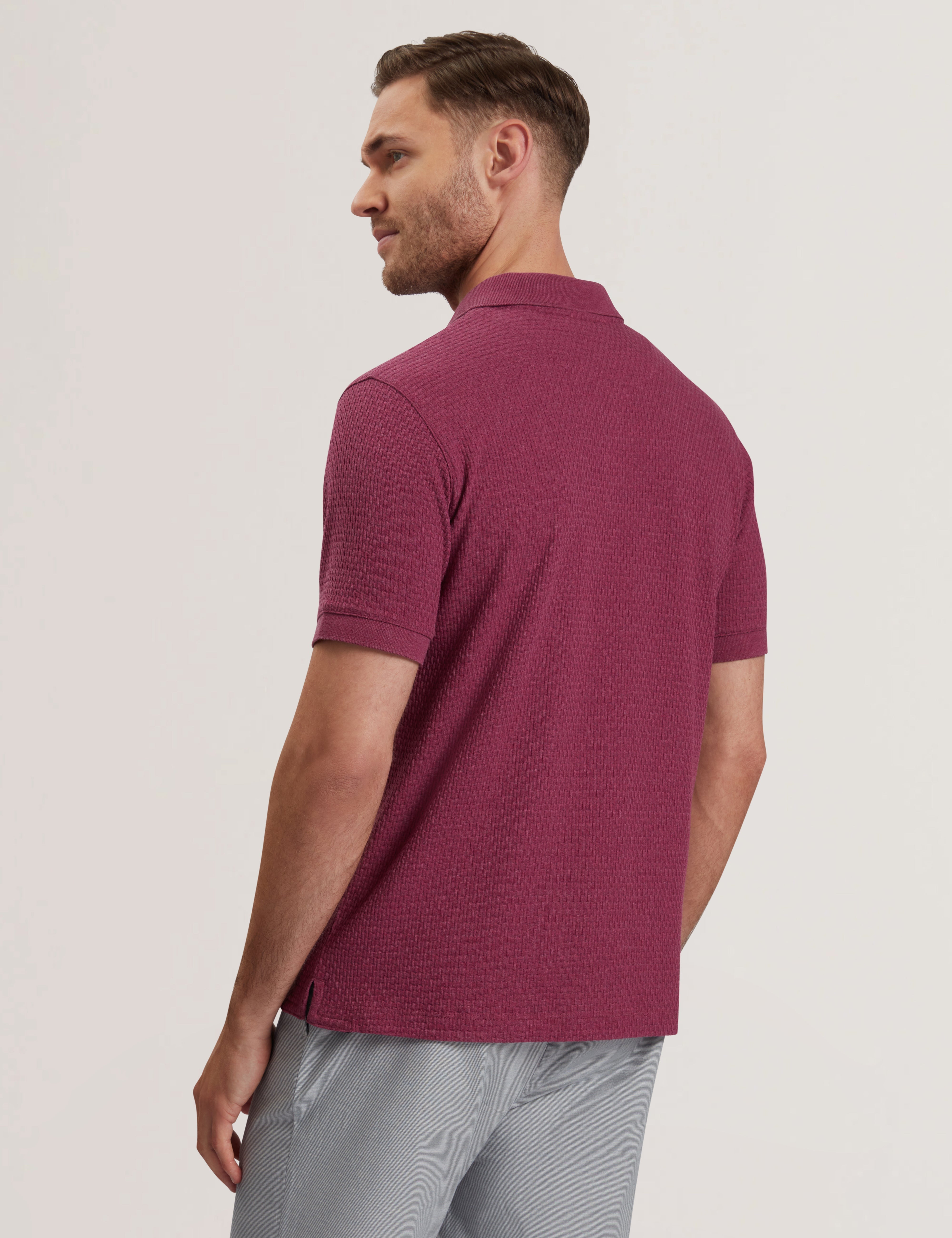 Redman Short Sleeve Regular Textured Polo Fuchsia