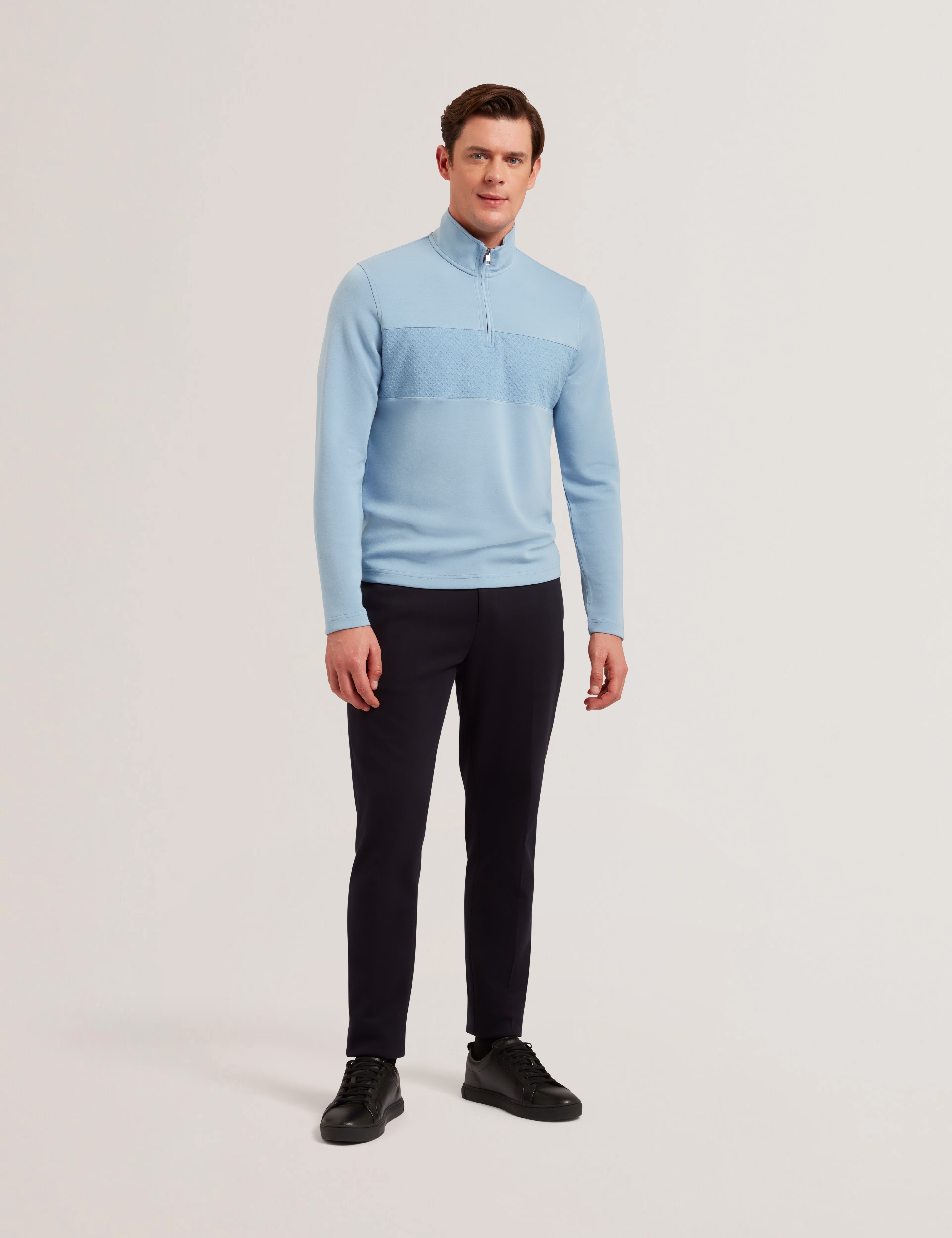 Simonea Ls Regular Herringbone Half-Zip Blue