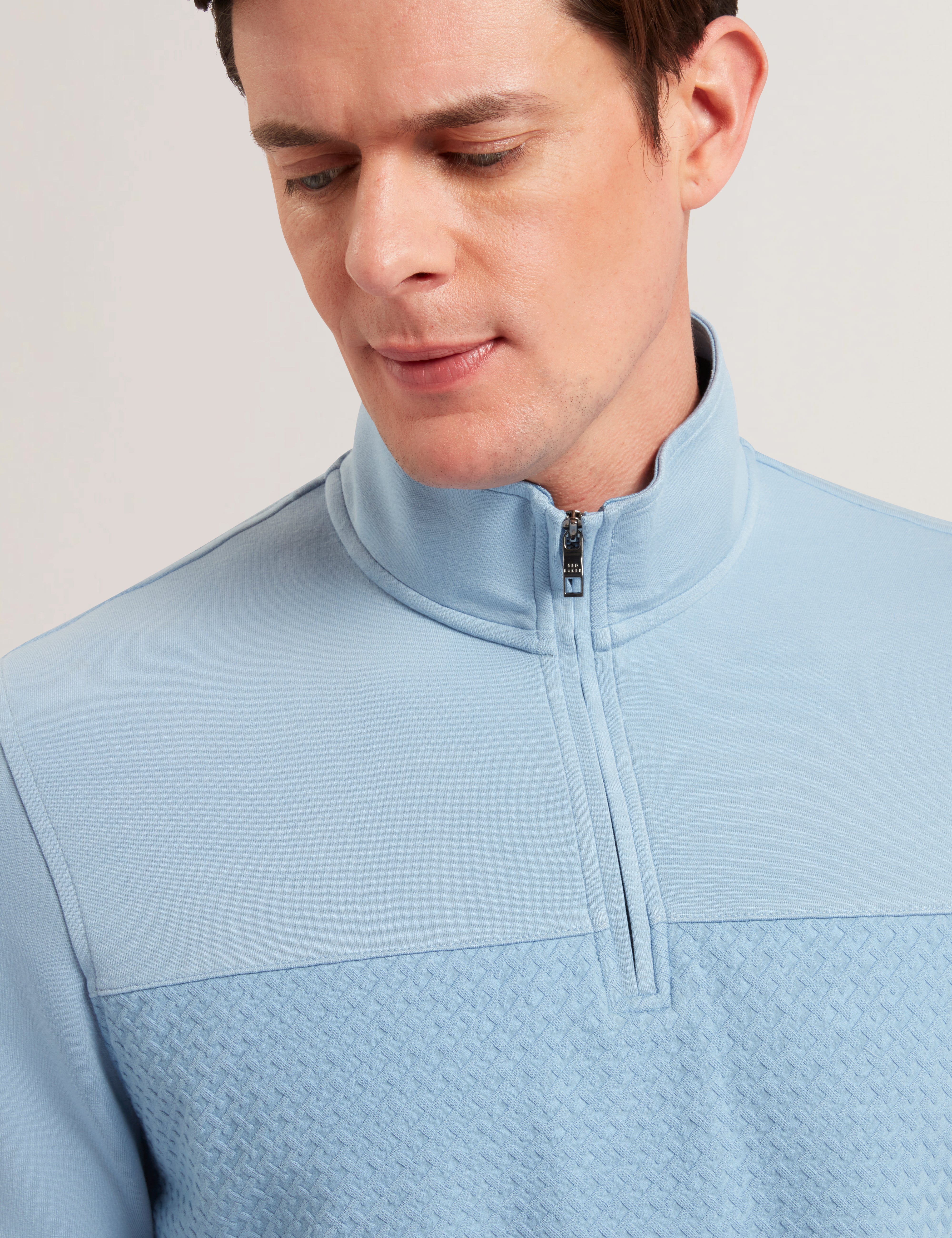 Simonea Ls Regular Herringbone Half-Zip Blue