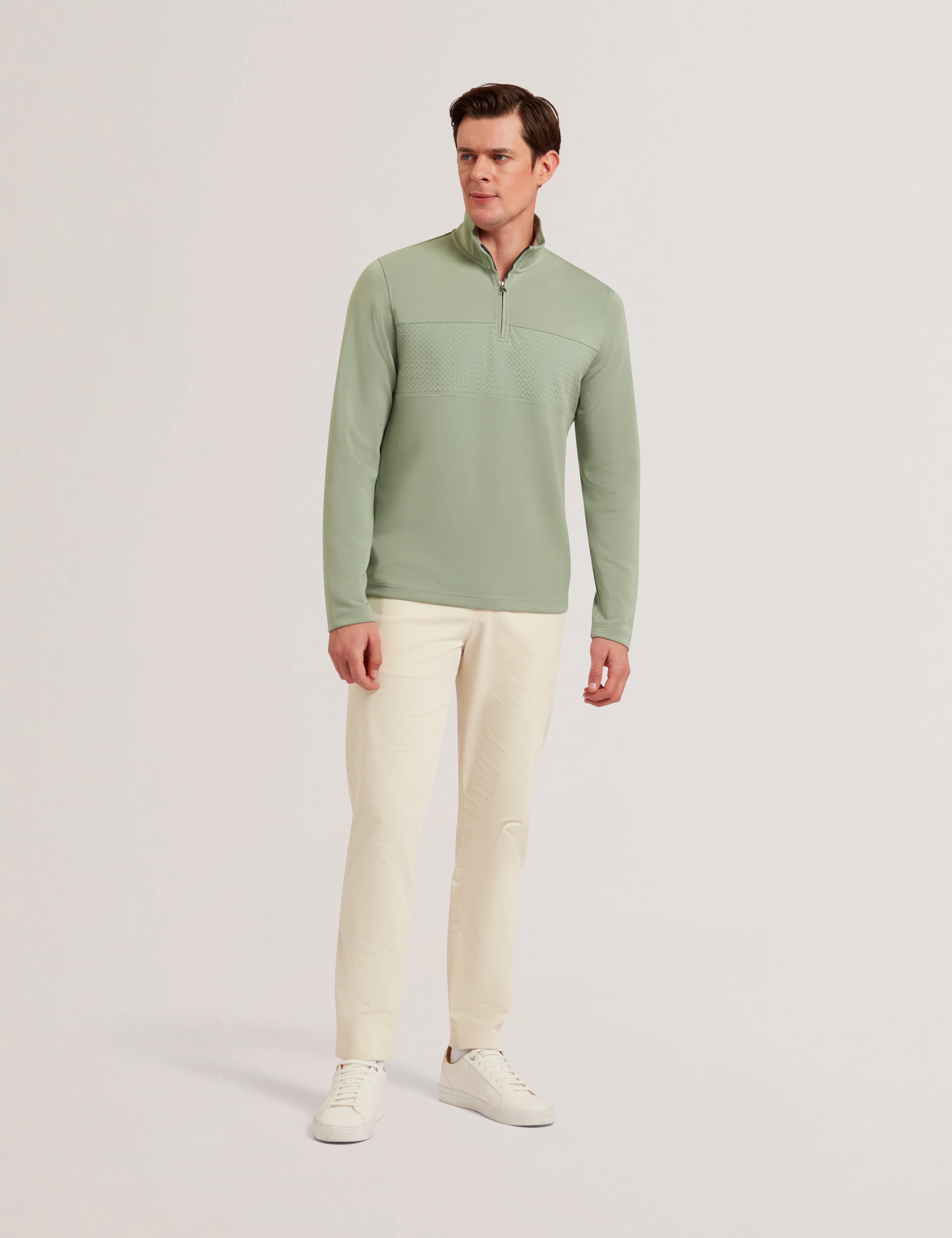 Simonea Ls Regular Herringbone Half-Zip Green