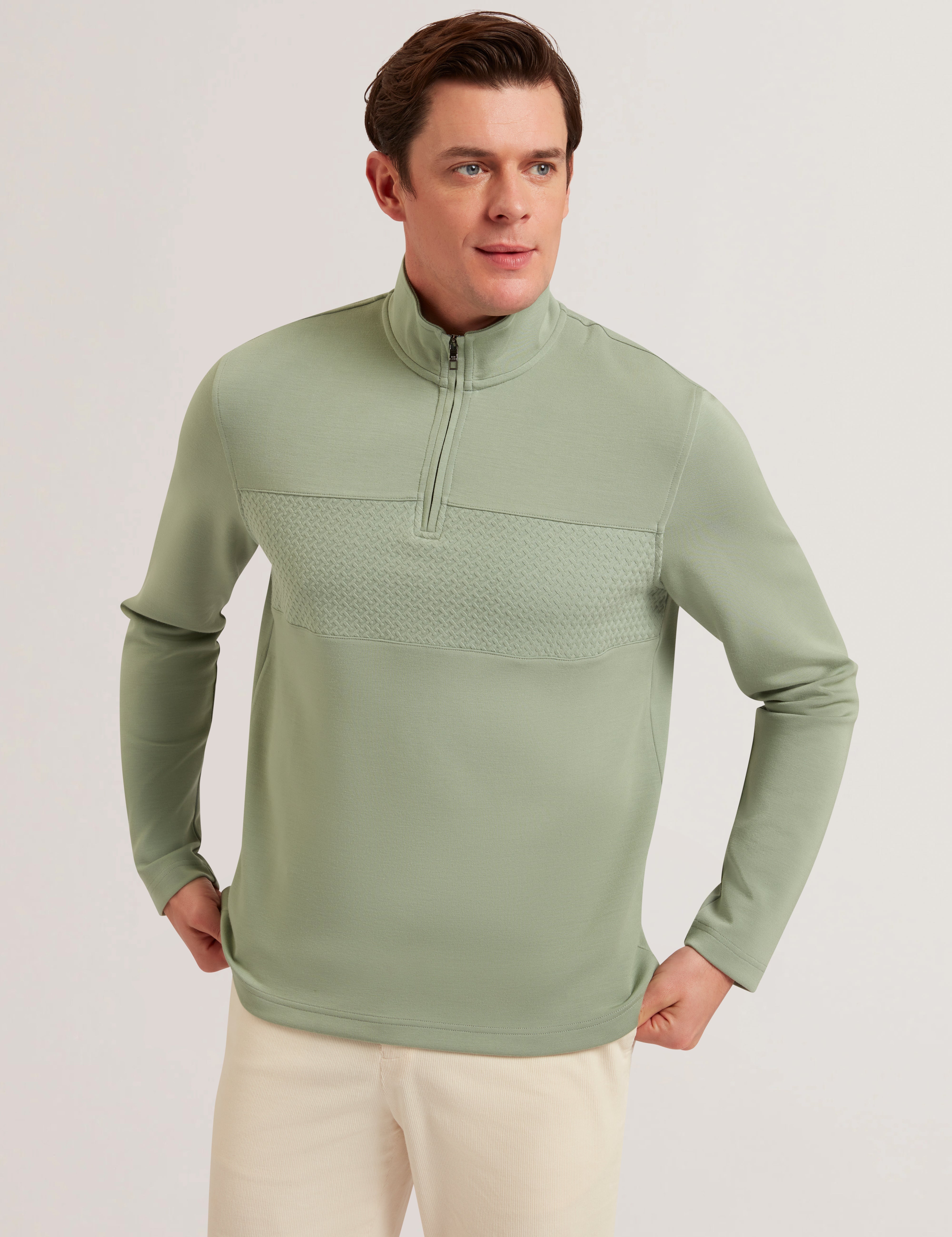 Simonea Ls Regular Herringbone Half-Zip Green