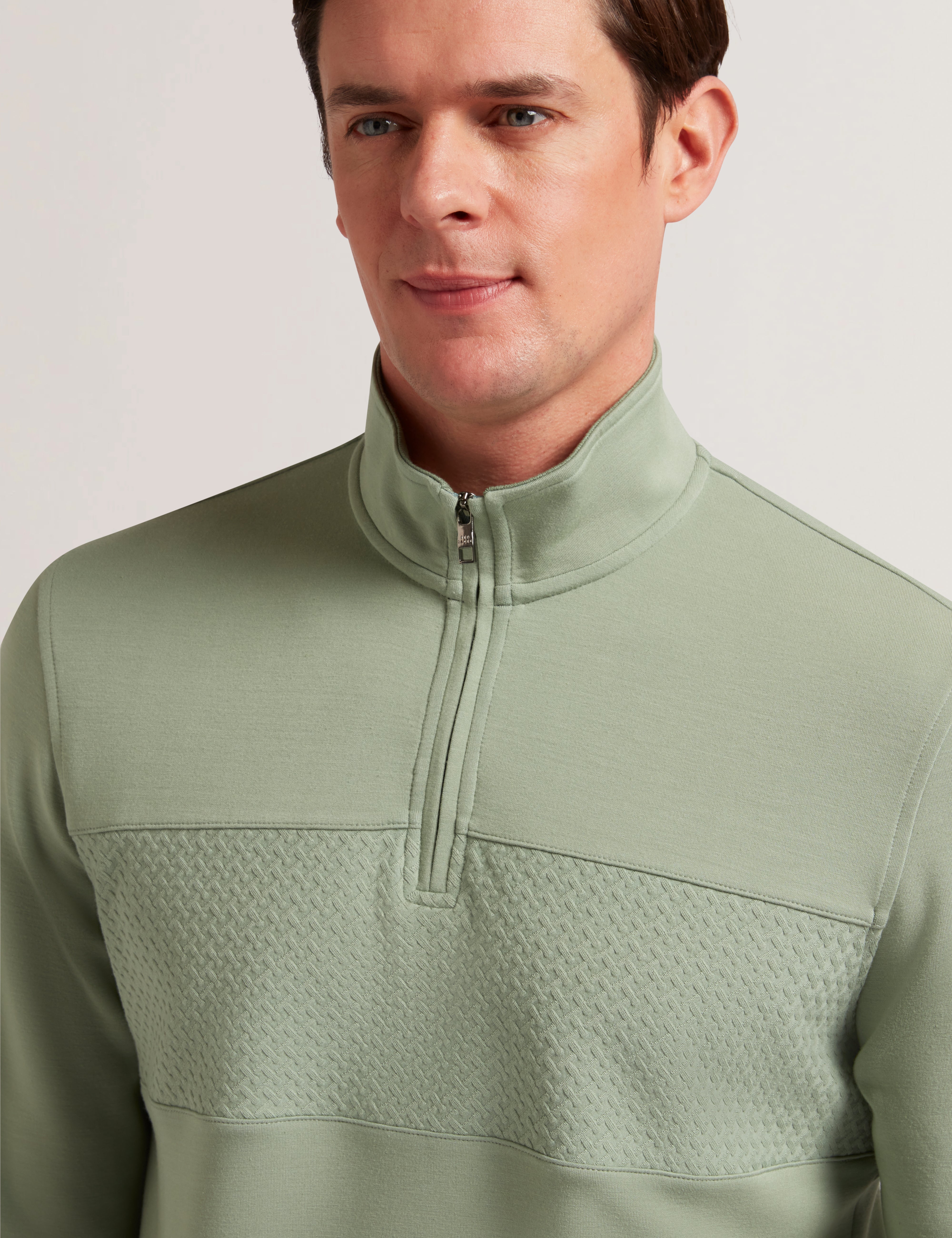 Simonea Ls Regular Herringbone Half-Zip Green