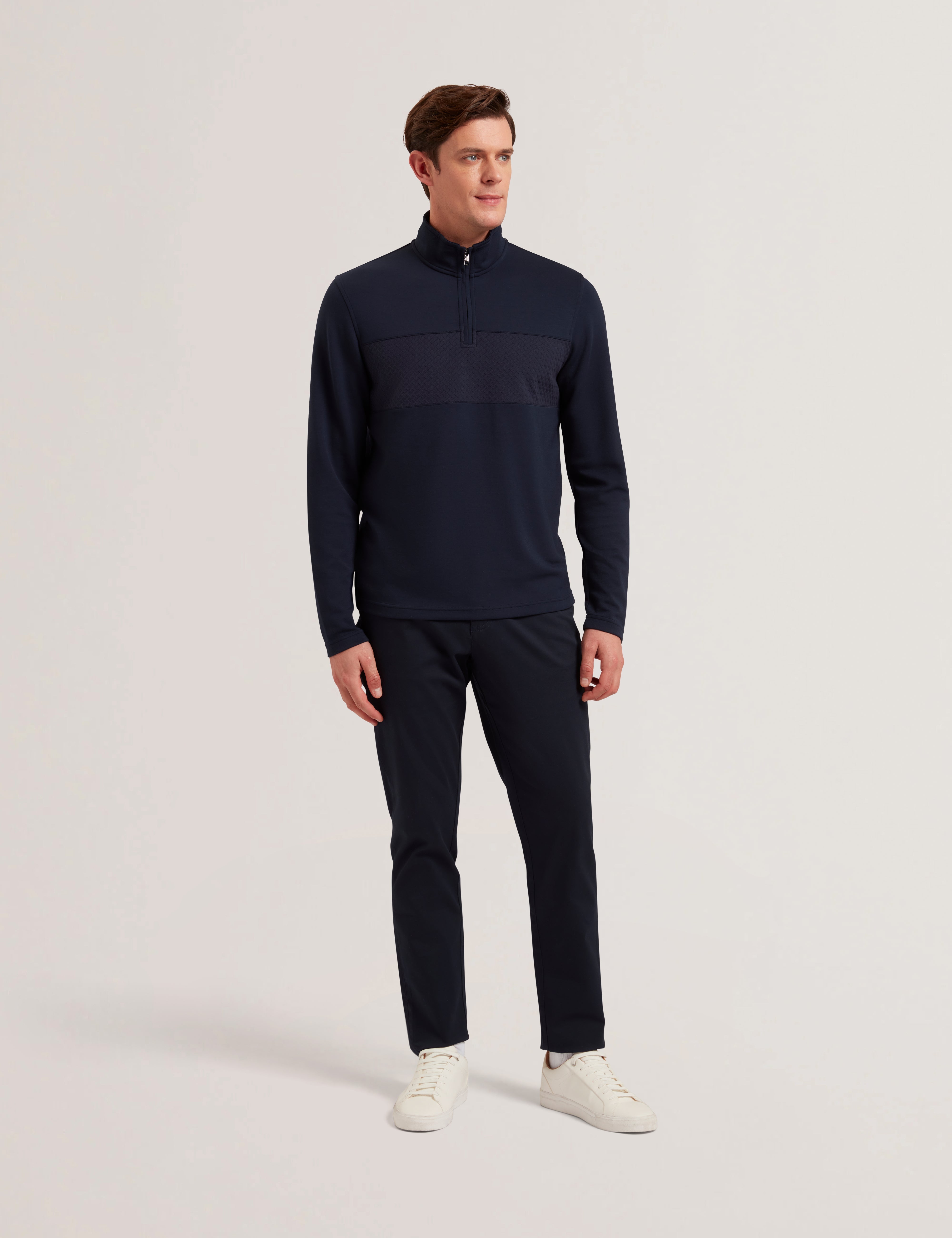 Simonea Ls Regular Herringbone Half-Zip Navy