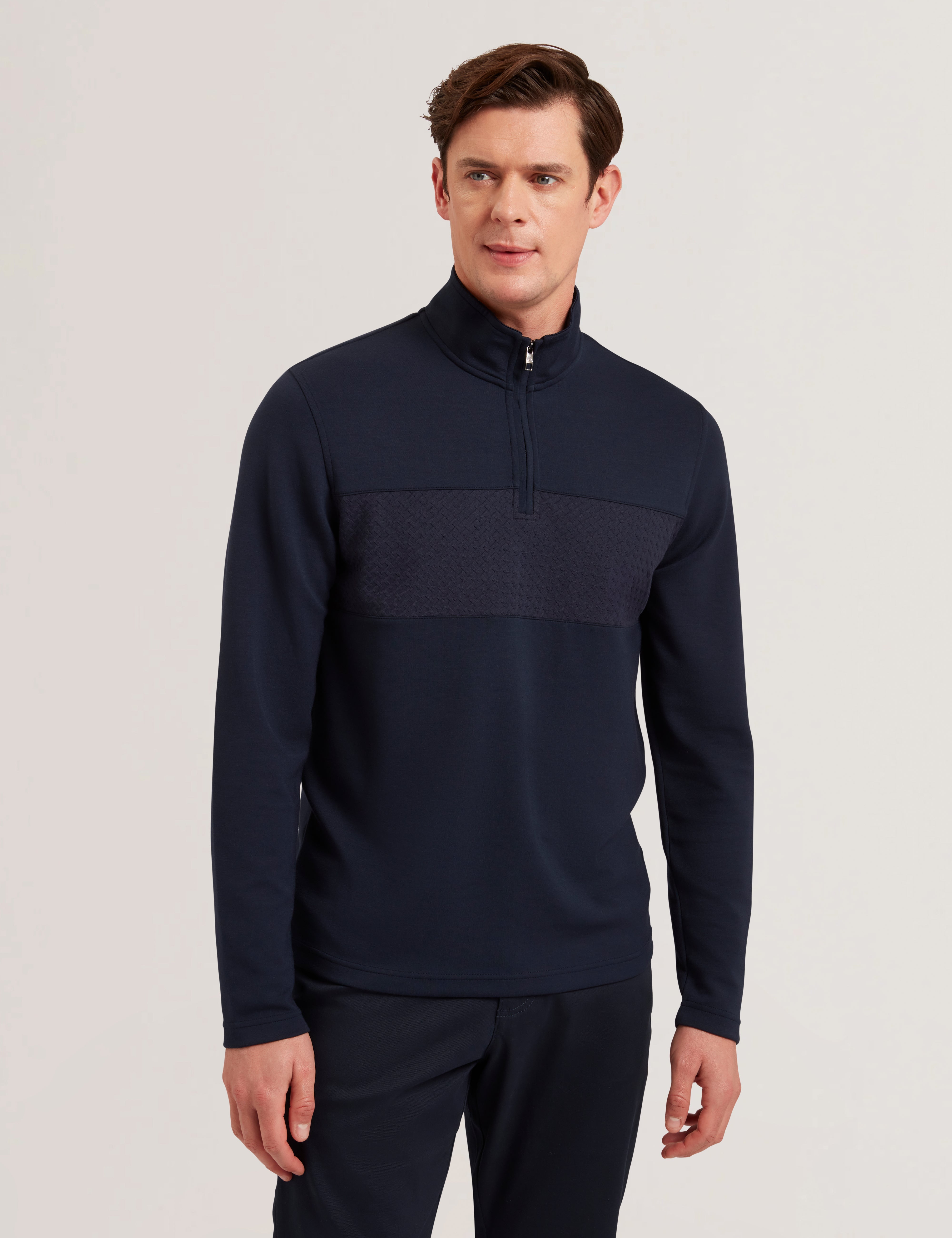 Simonea Ls Regular Herringbone Half-Zip Navy