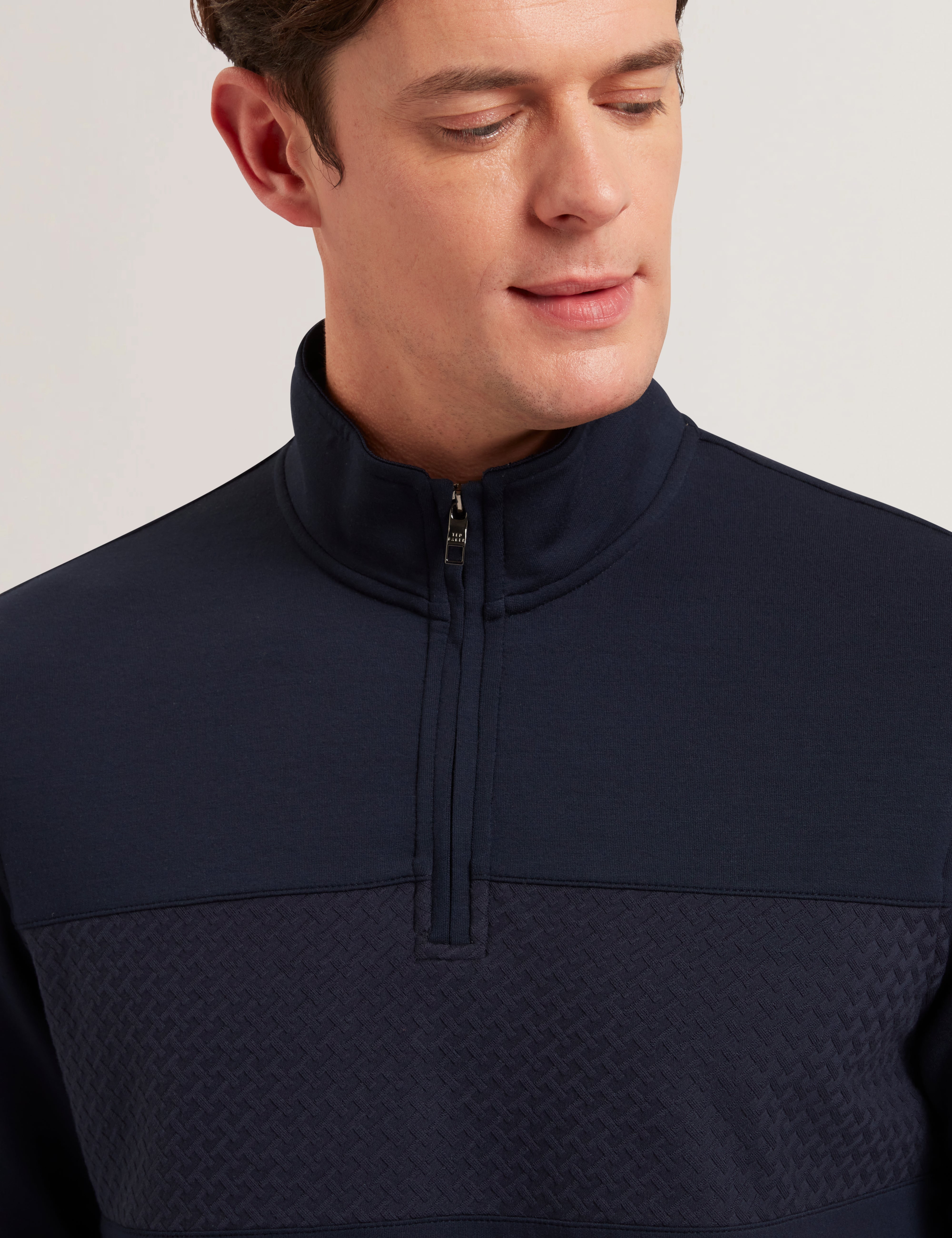 Simonea Ls Regular Herringbone Half-Zip Navy