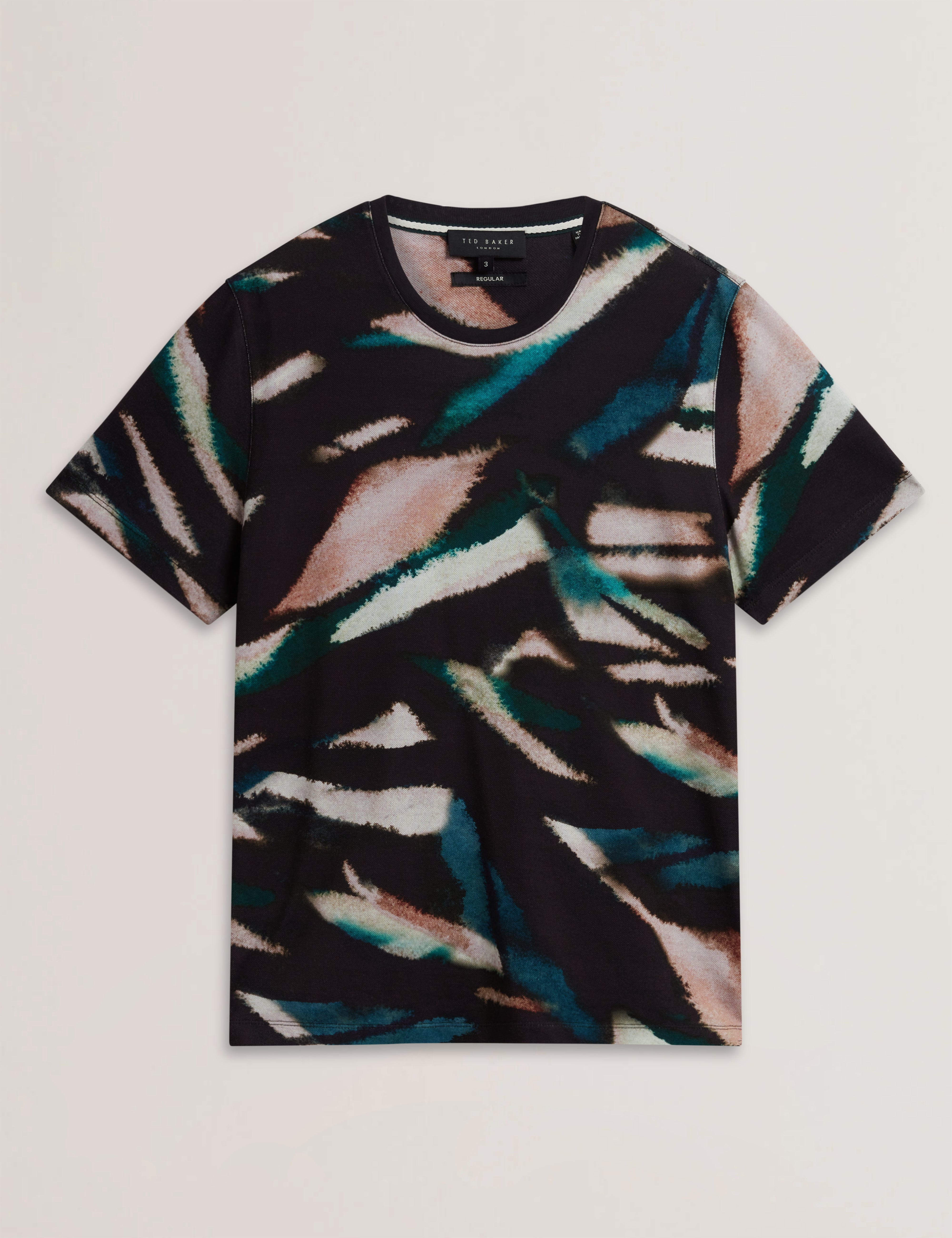 Wilsdor Short Sleeve All-Over Leaf Printed T-Shirt Black