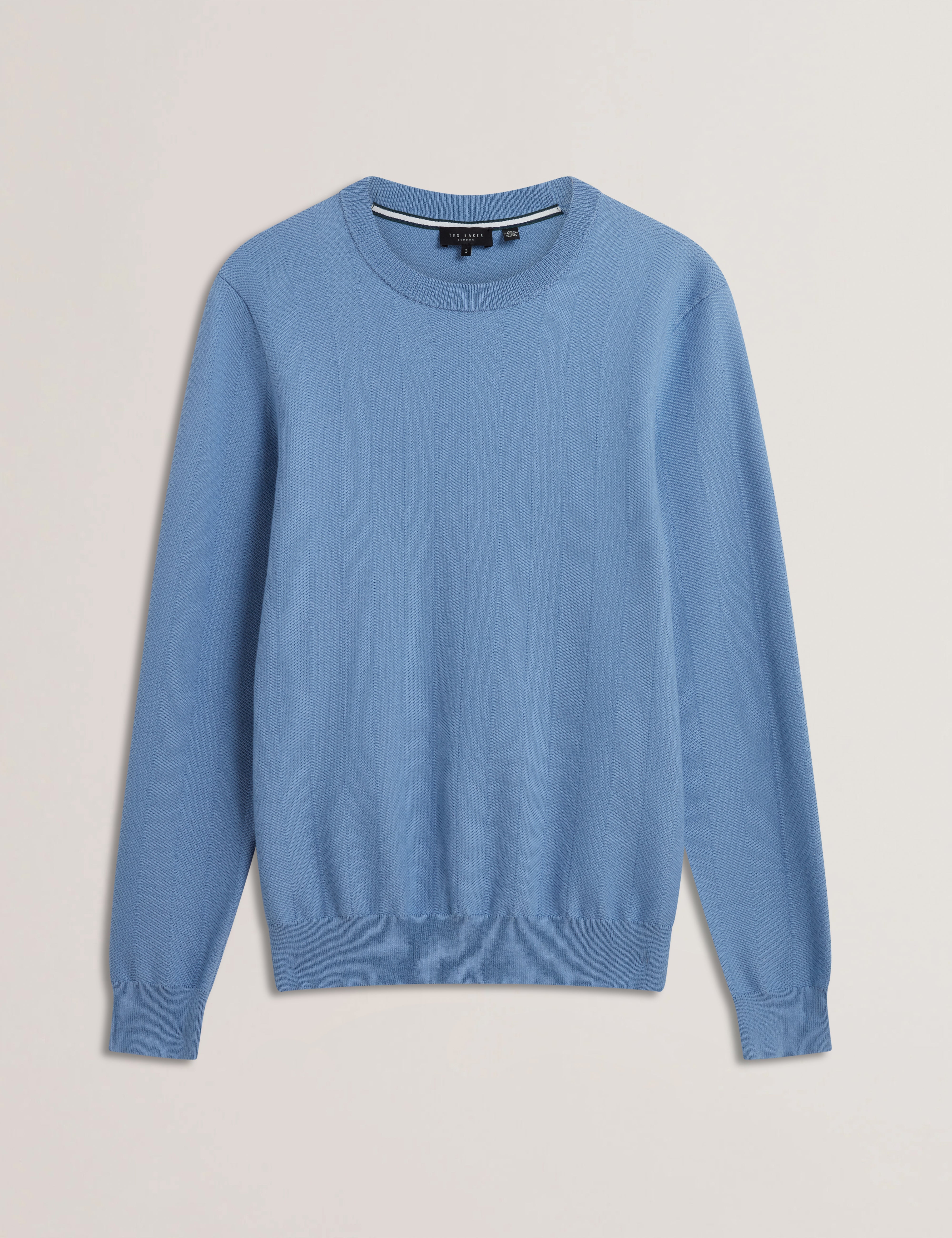 Jamals Long Sleeve Herringbone Stitch Crew Neck Blue