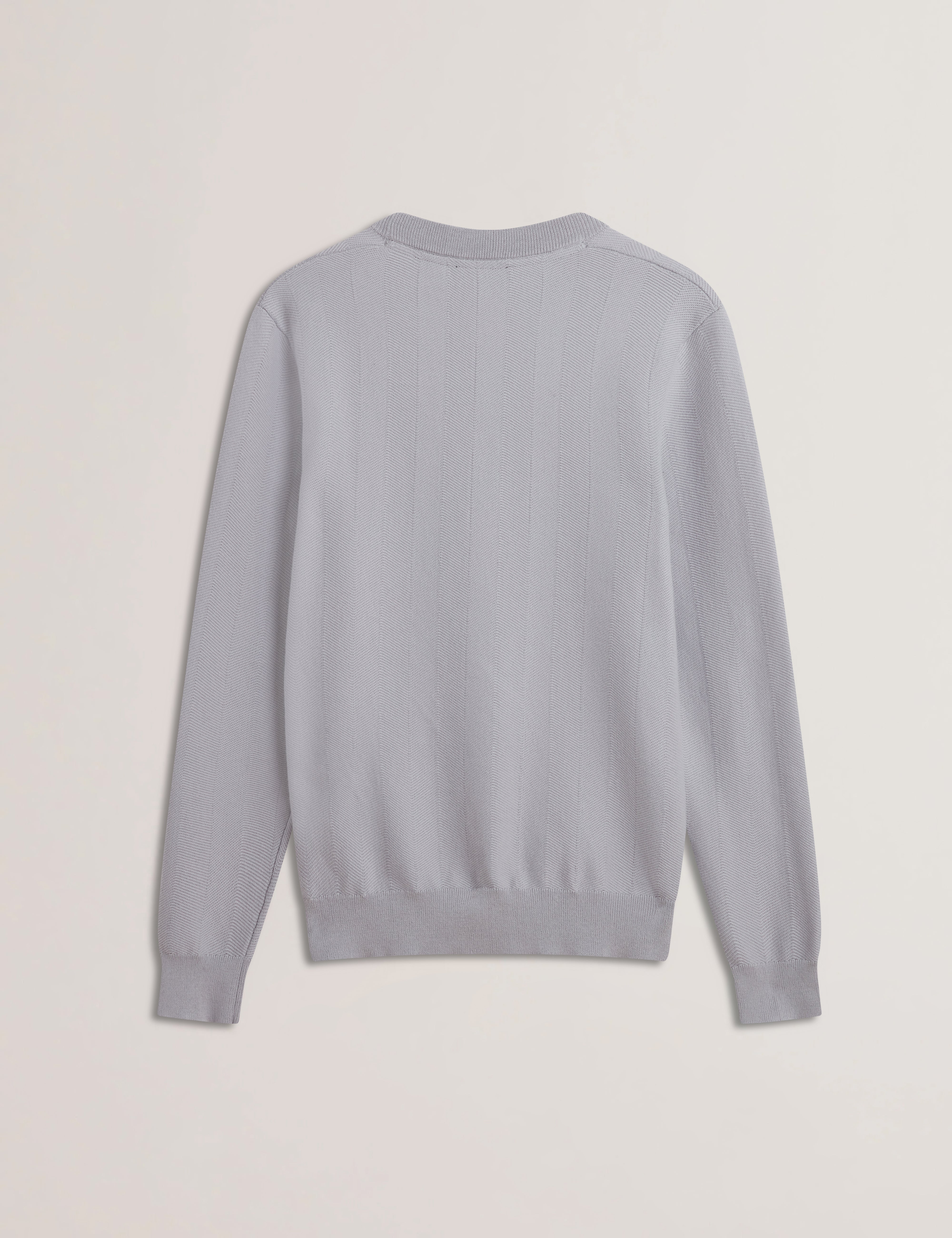Jamals Long Sleeve Herringbone Stitch Crew Neck Lt-Grey