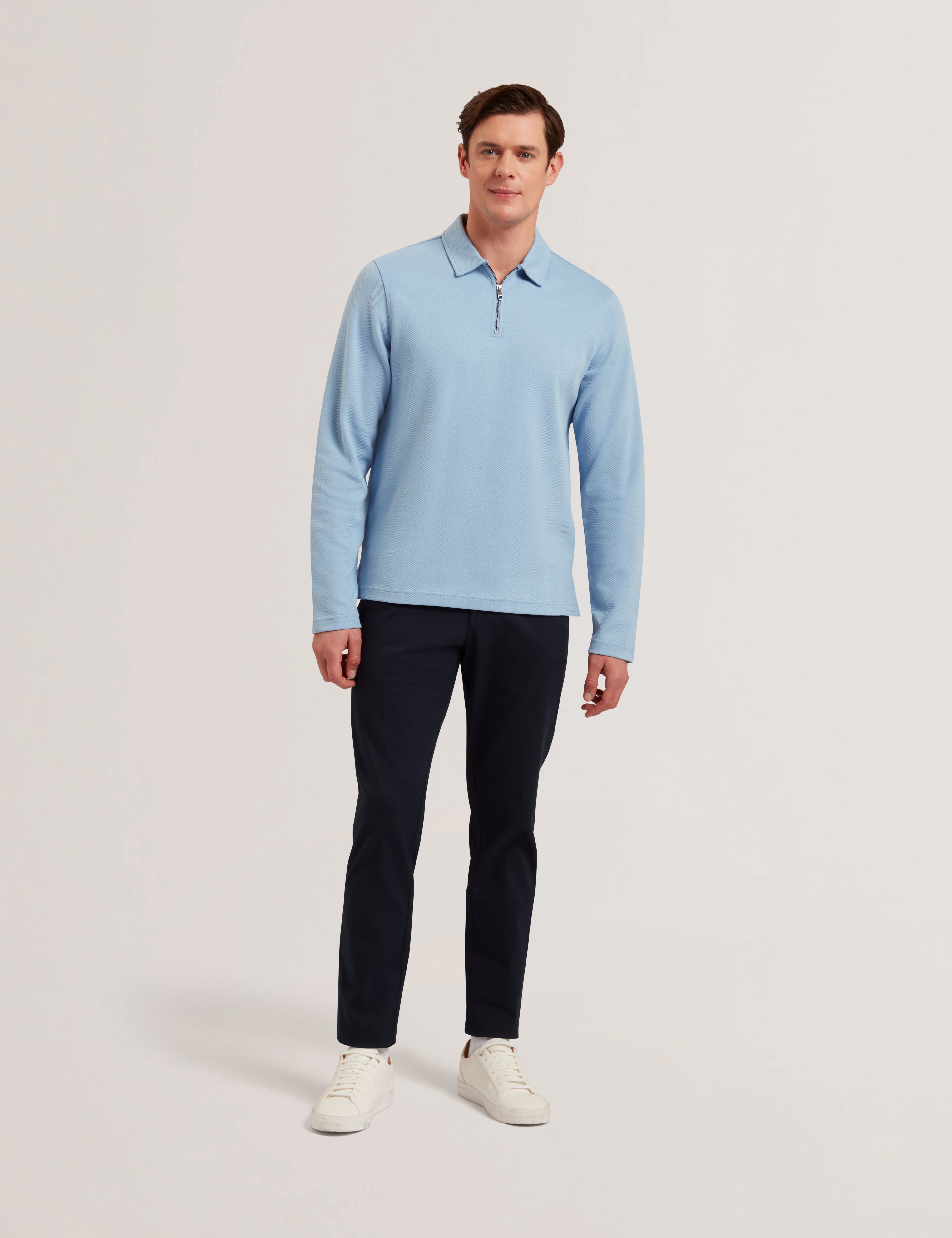 Kalend Ls Zip Herringbone Polo Blue