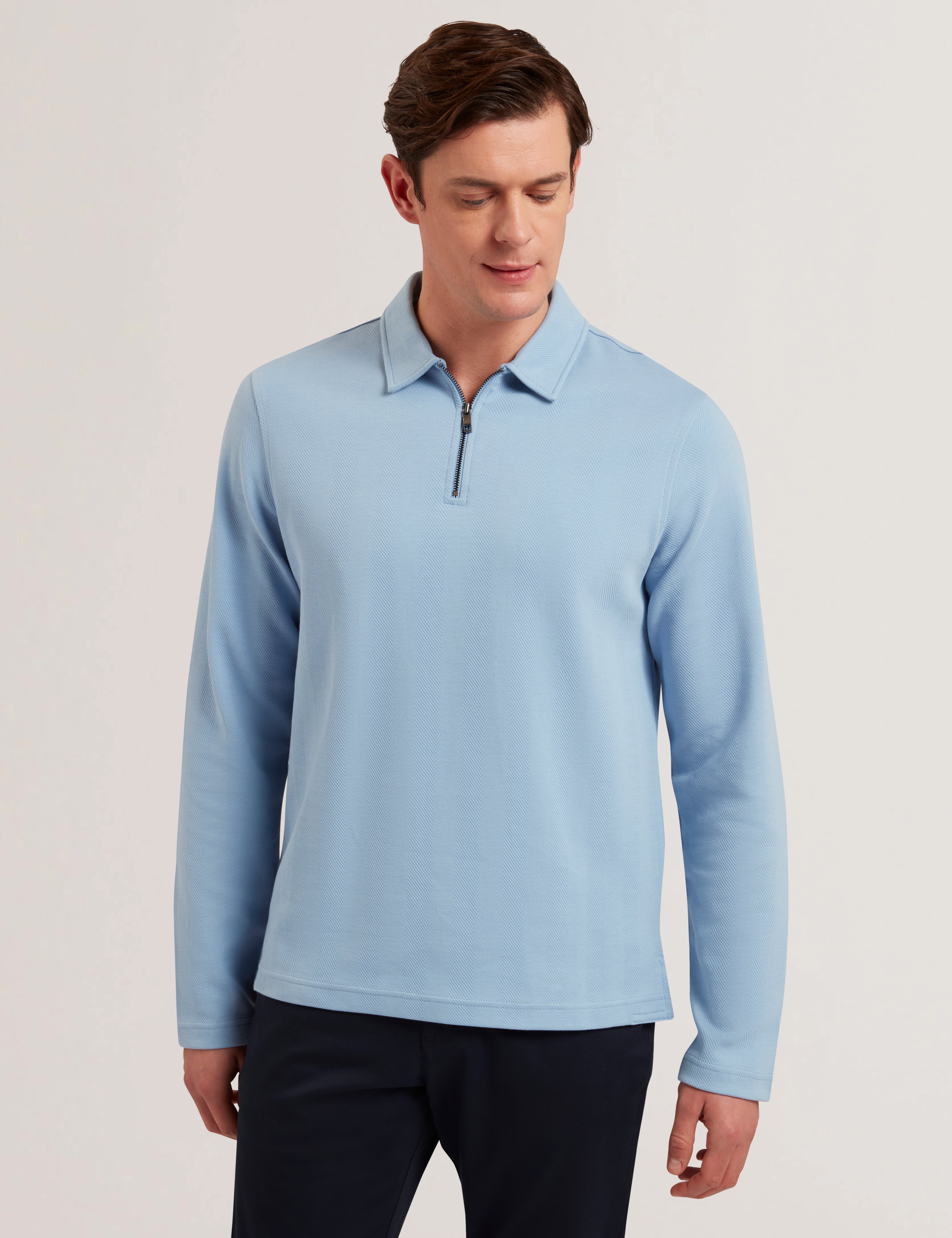 Kalend Ls Zip Herringbone Polo Blue