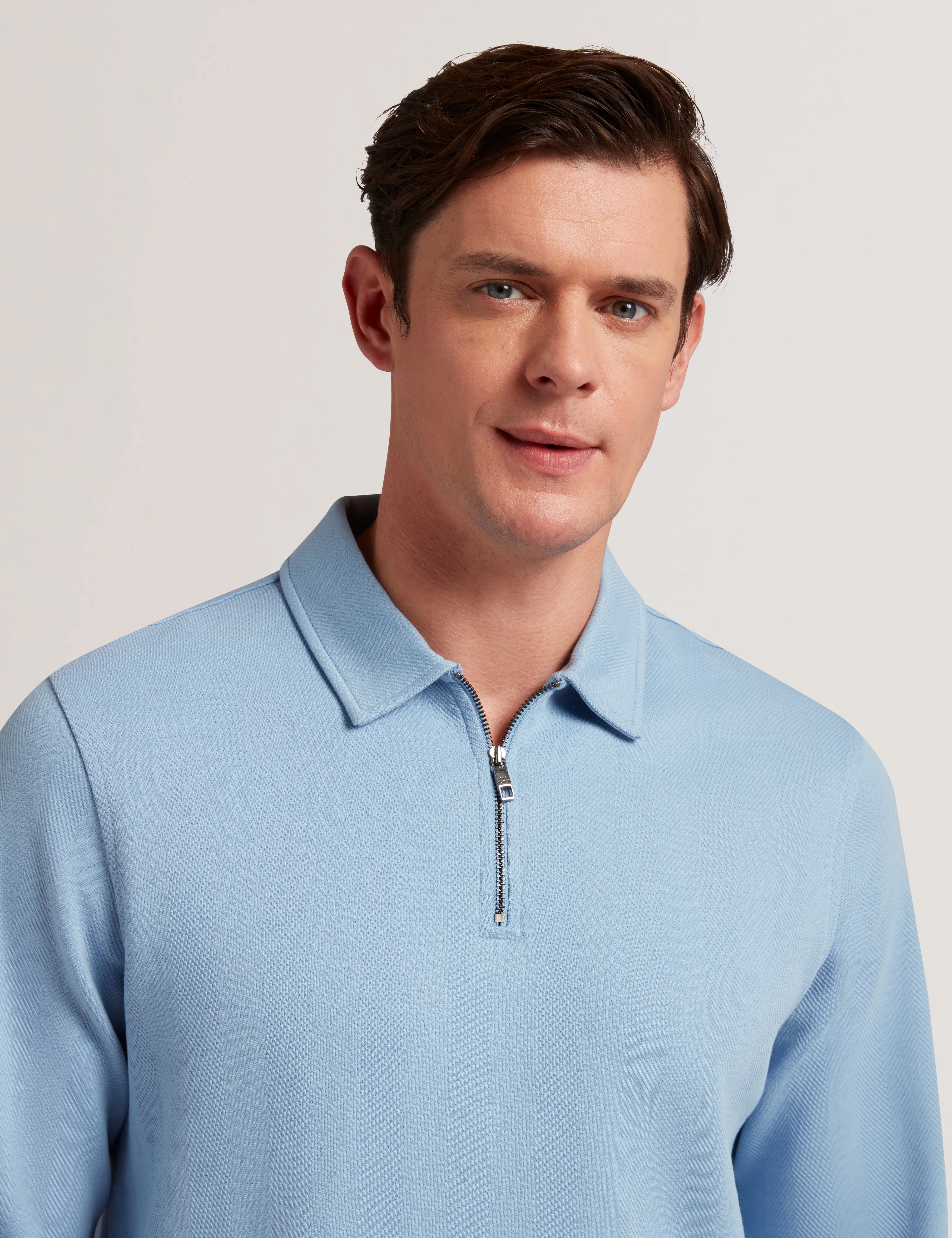 Kalend Ls Zip Herringbone Polo Blue