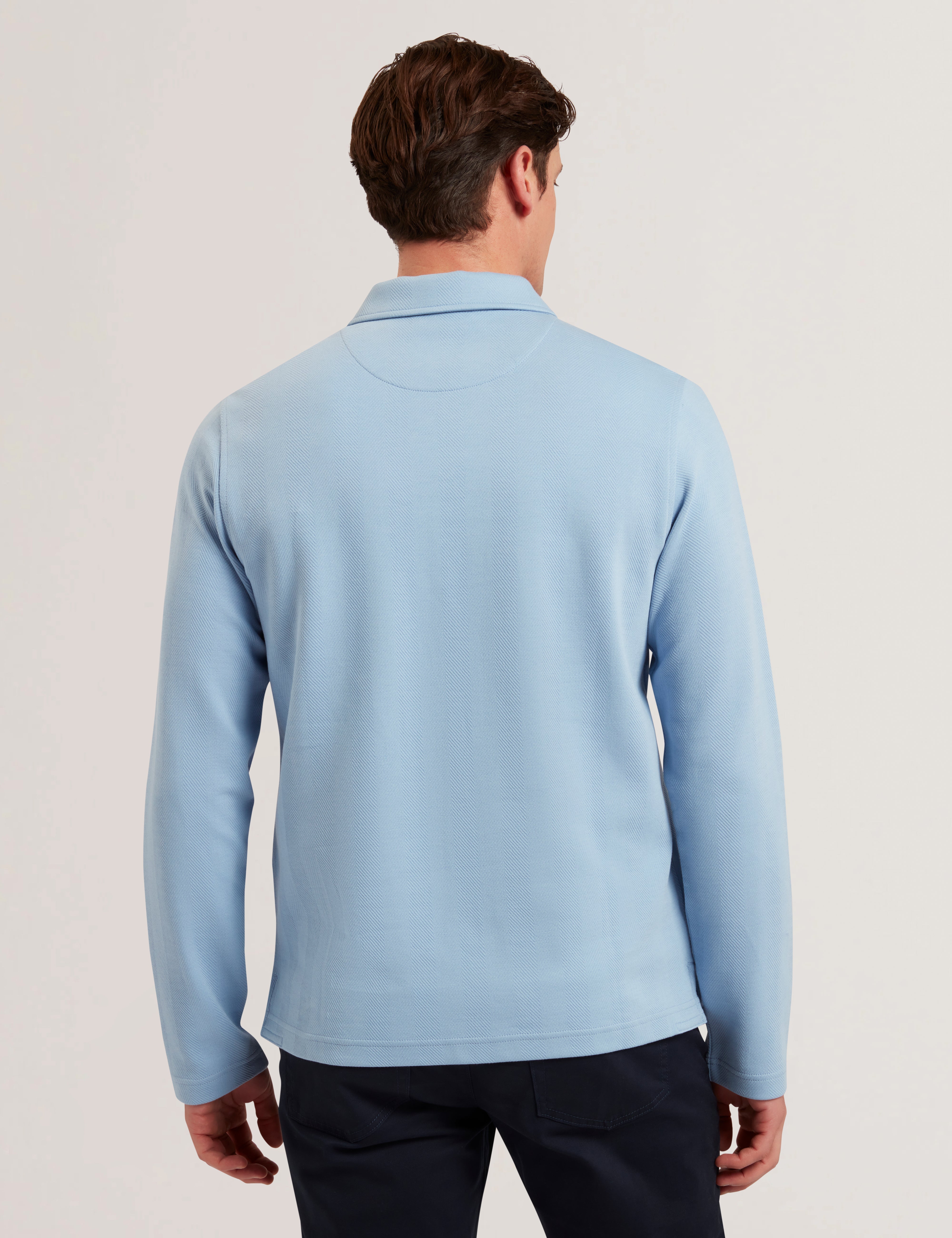 Kalend Ls Zip Herringbone Polo Blue