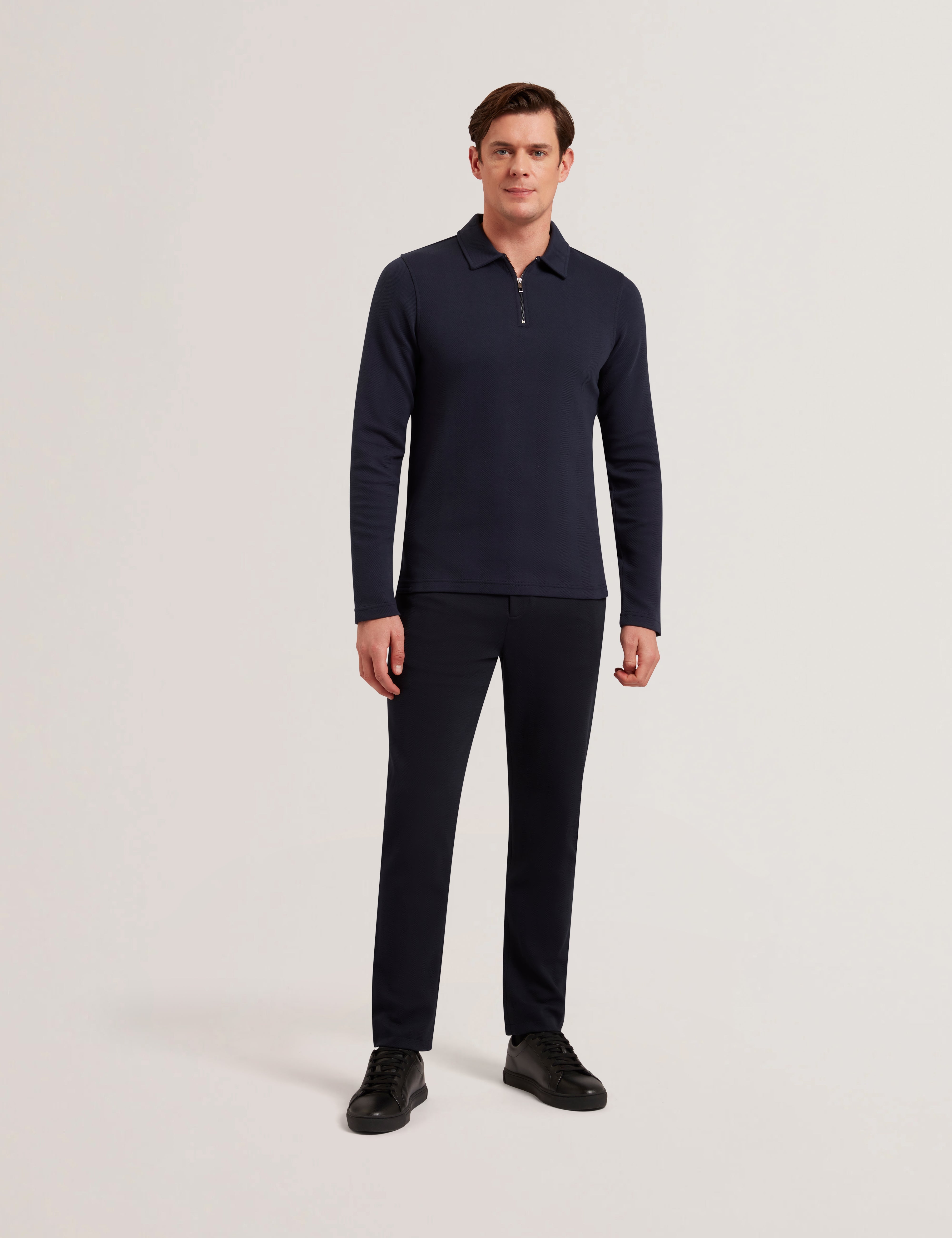 Kalend Ls Zip Herringbone Polo Navy