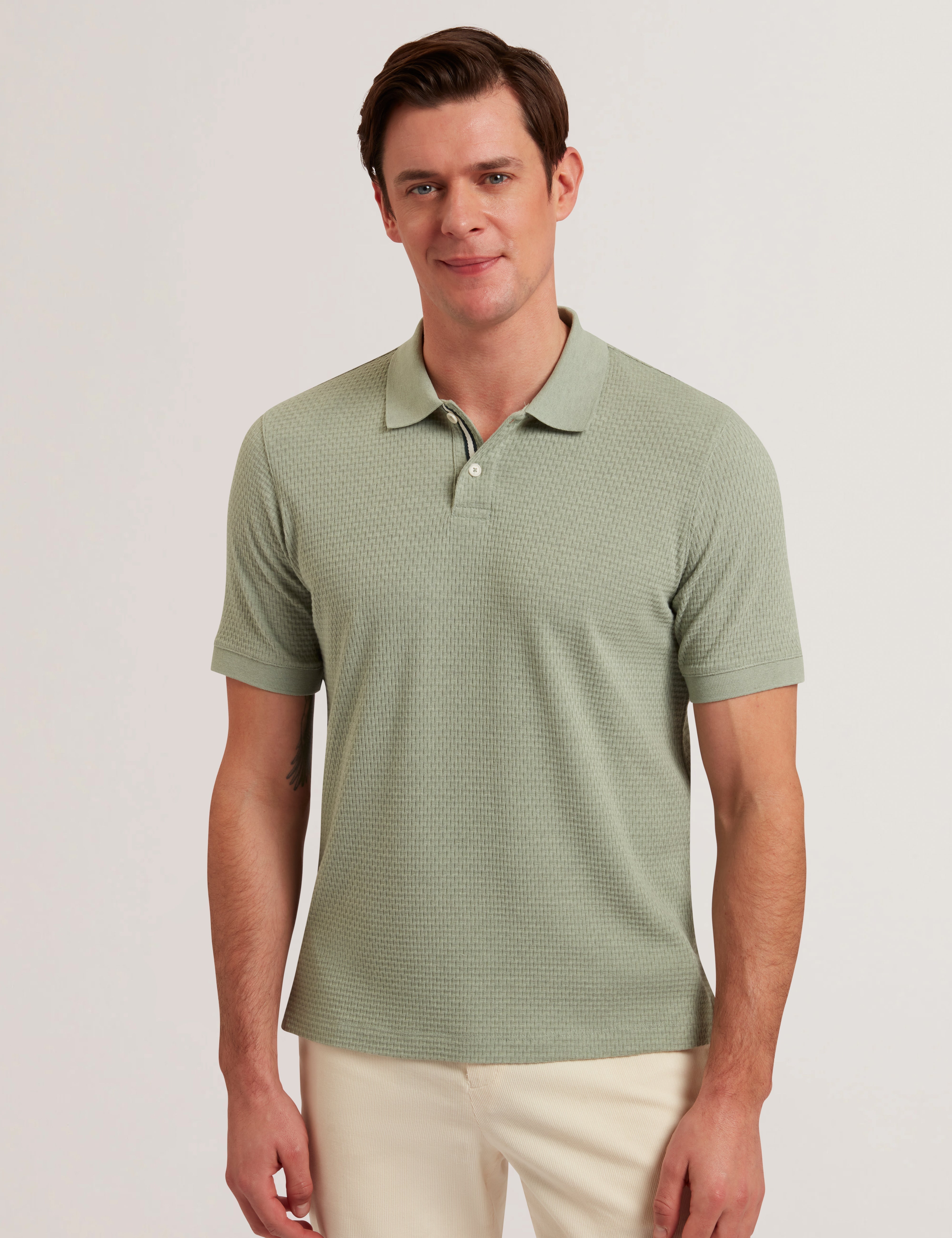 Redman Short Sleeve Regular Textured Polo Green