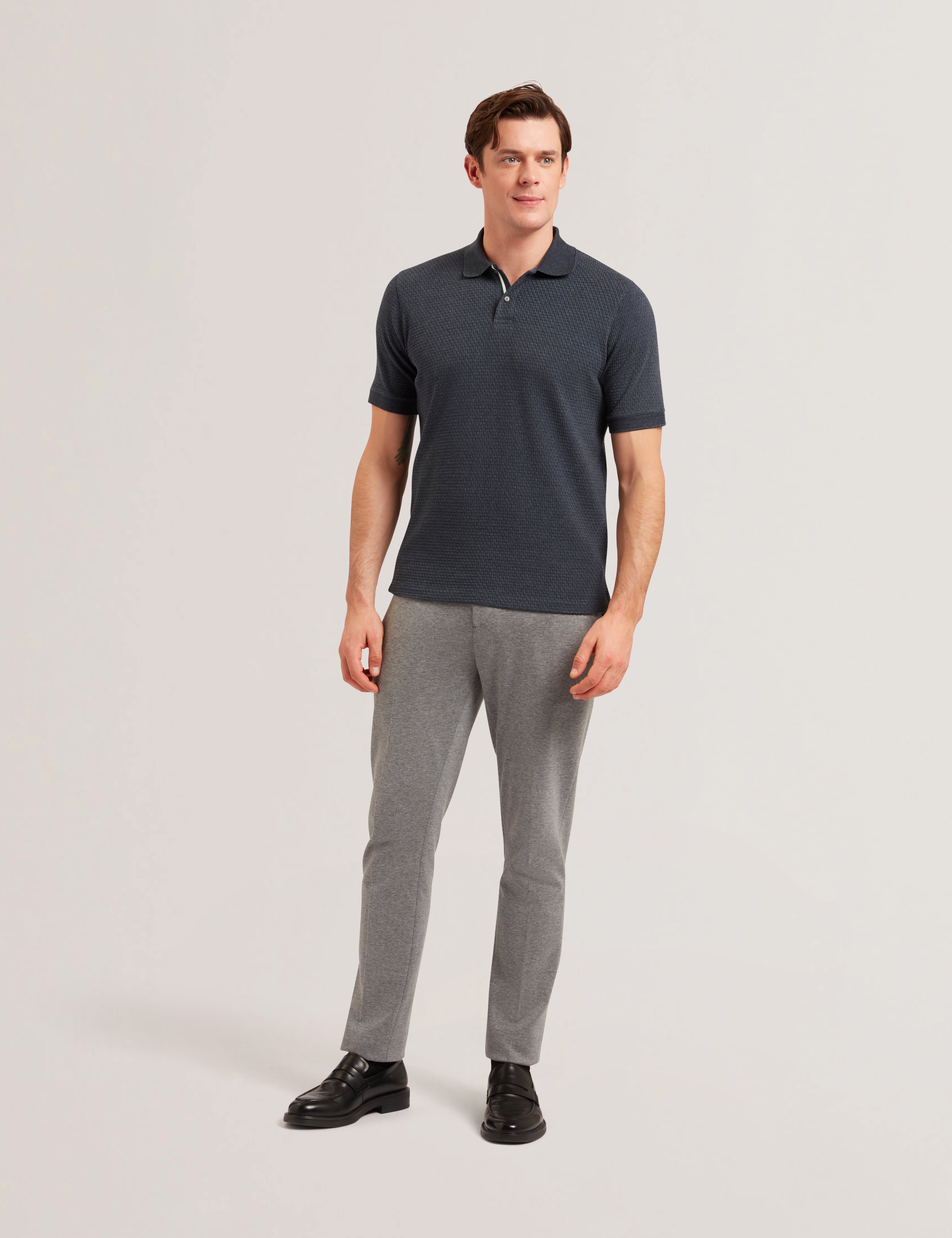 Redman Short Sleeve Regular Textured Polo Navy