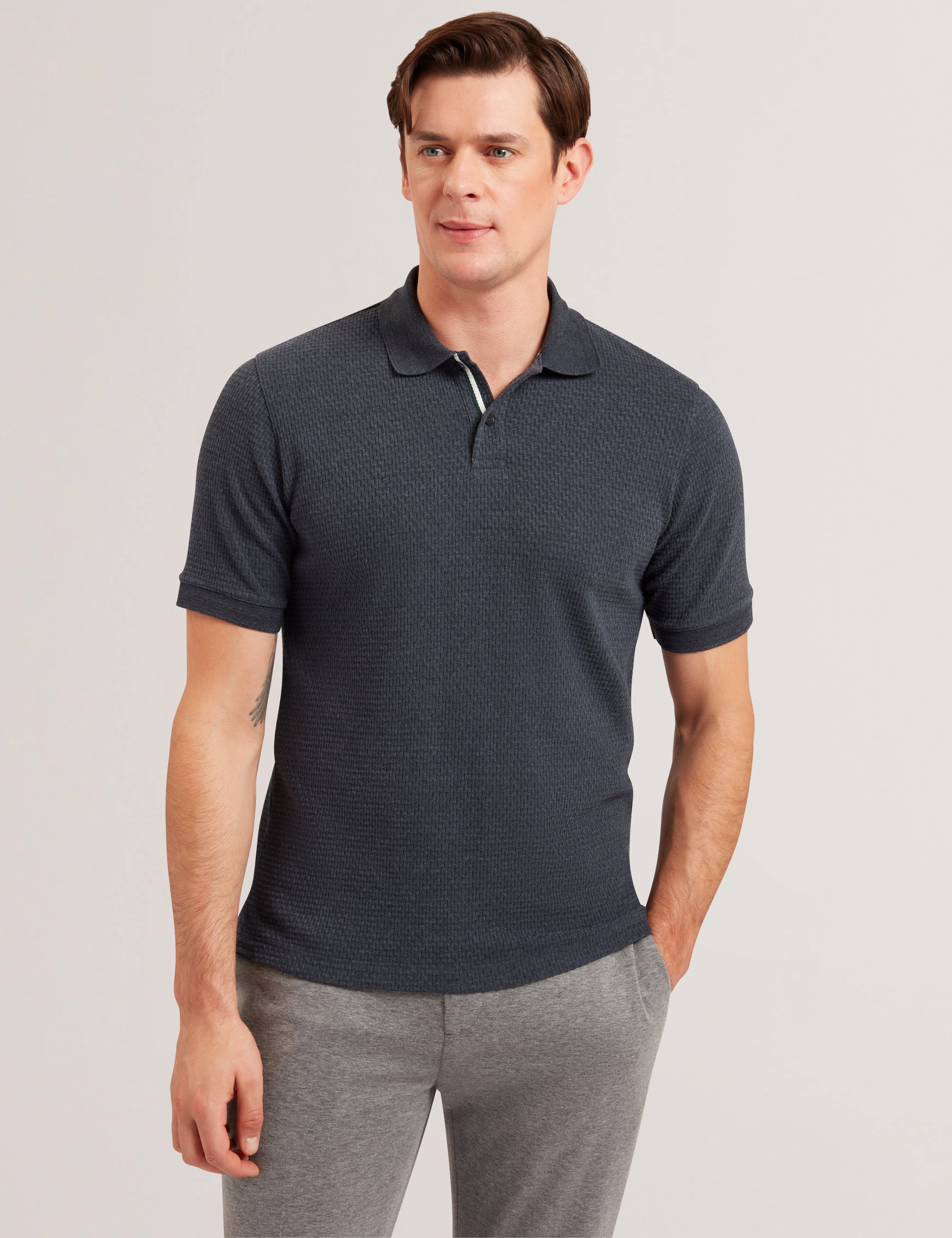 Redman Short Sleeve Regular Textured Polo Navy