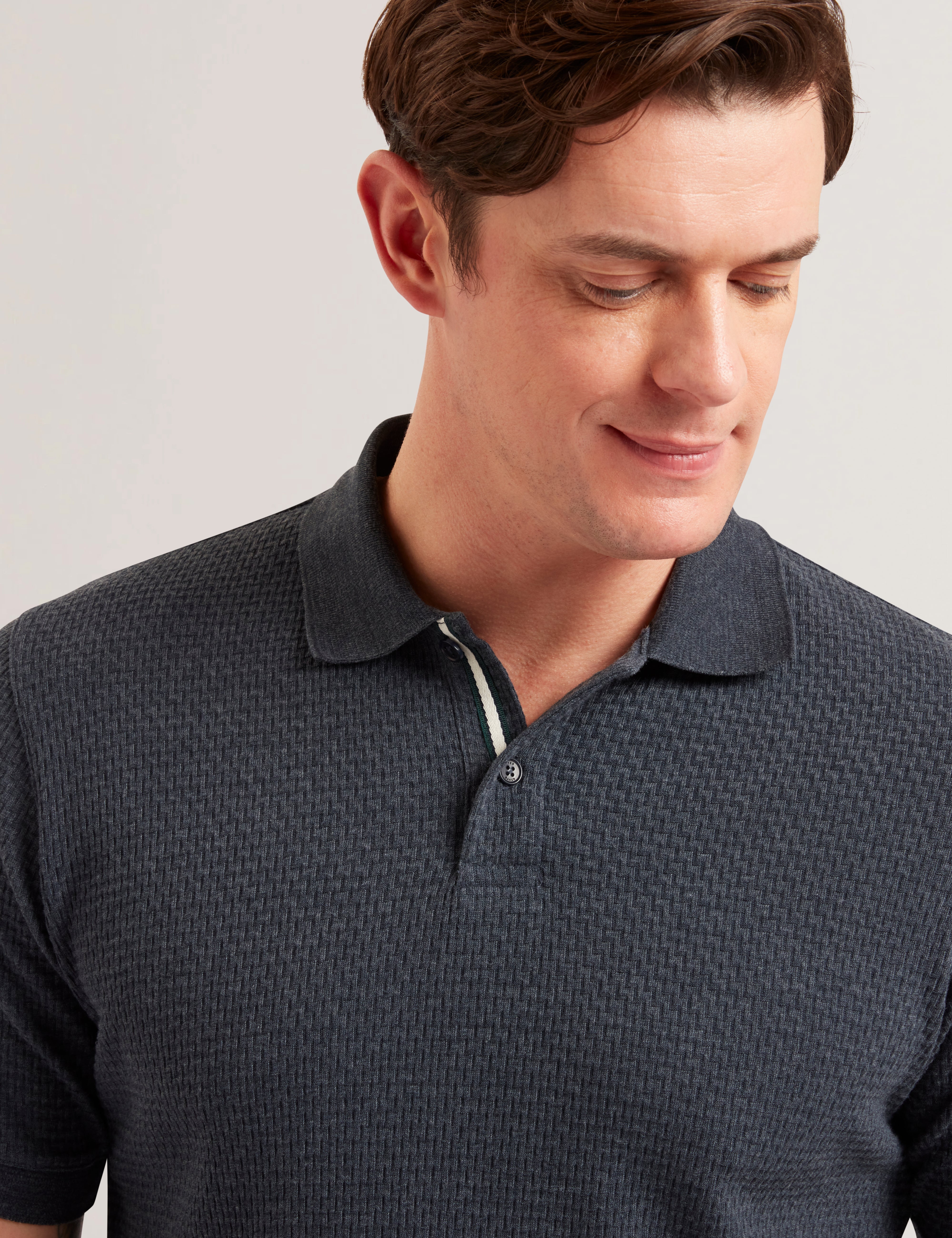 Redman Short Sleeve Regular Textured Polo Navy