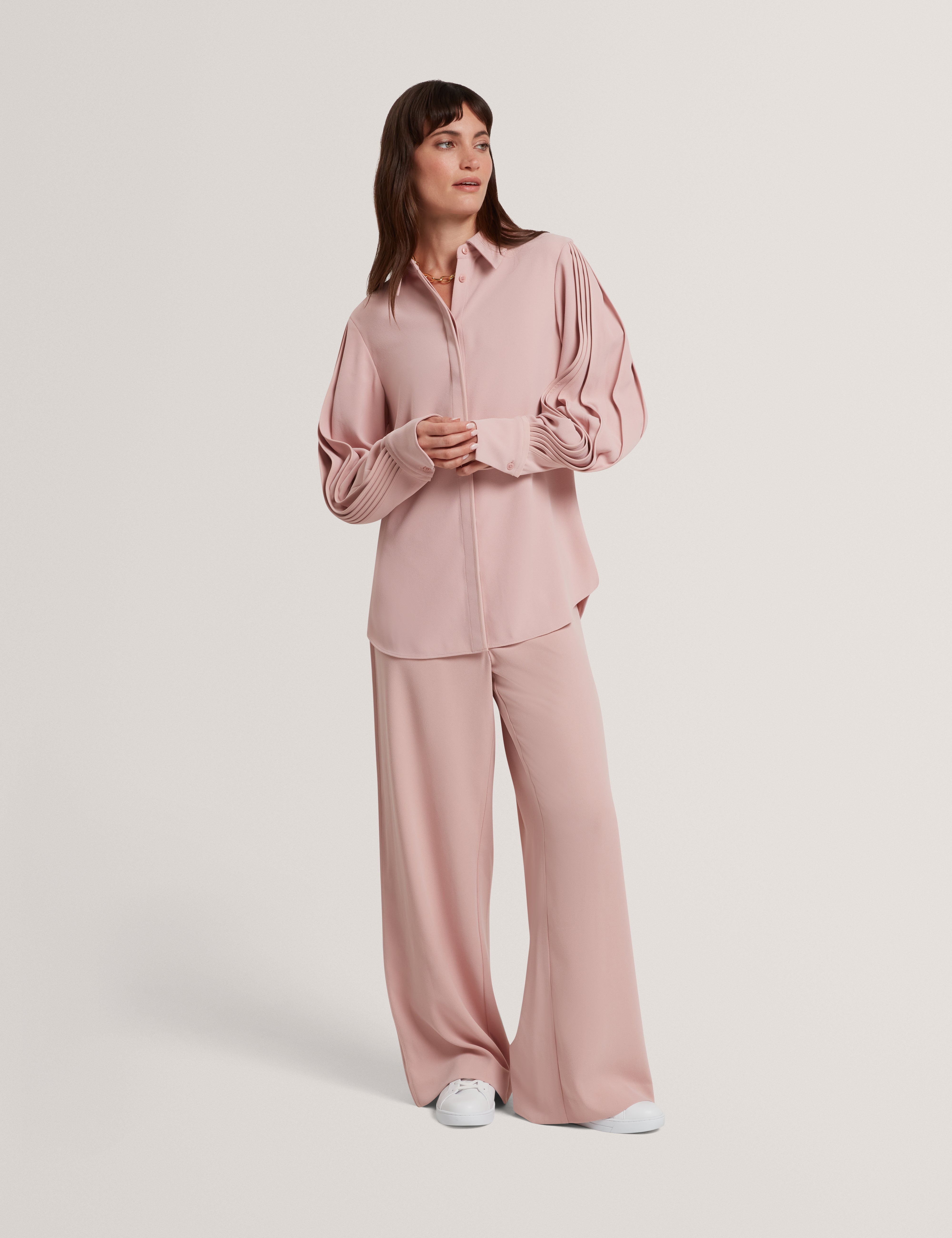 Gorjja Piping Detail Wide Leg Crepe Trouser Dusky-Pink