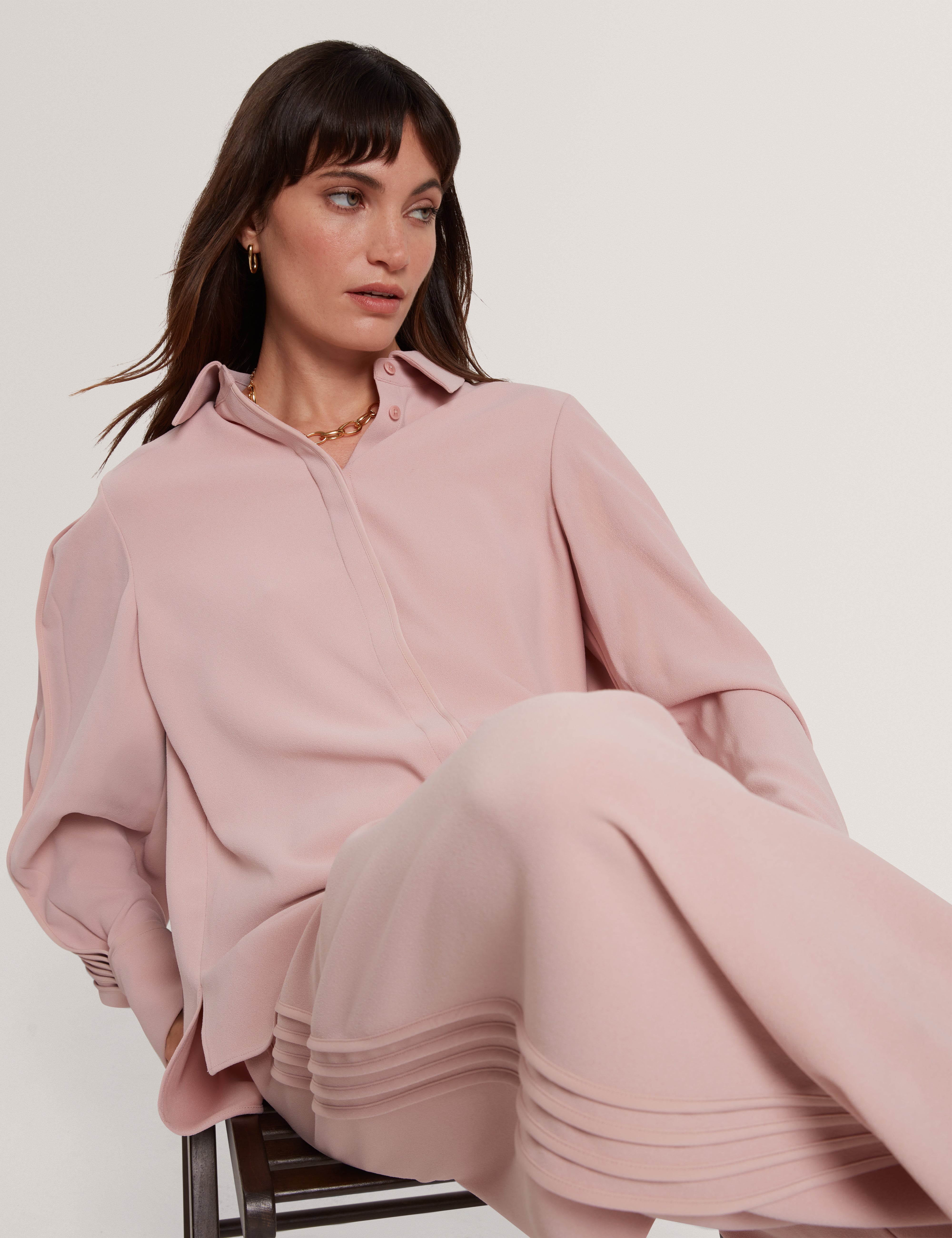 Gorjja Piping Detail Wide Leg Crepe Trouser Dusky-Pink