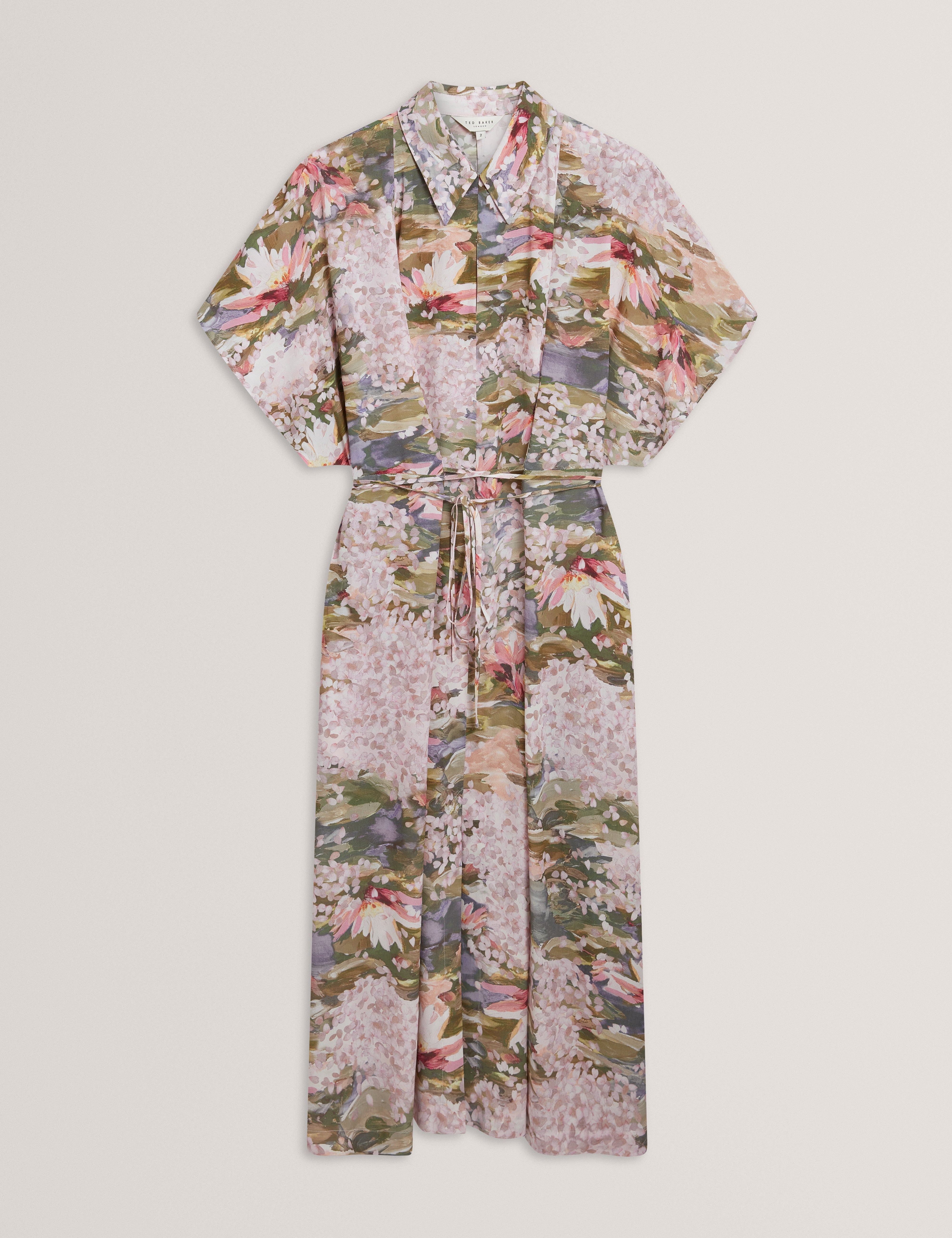 فستان زارلاه ميدي وردي اللون مزين بربطة عنق مطبوعة