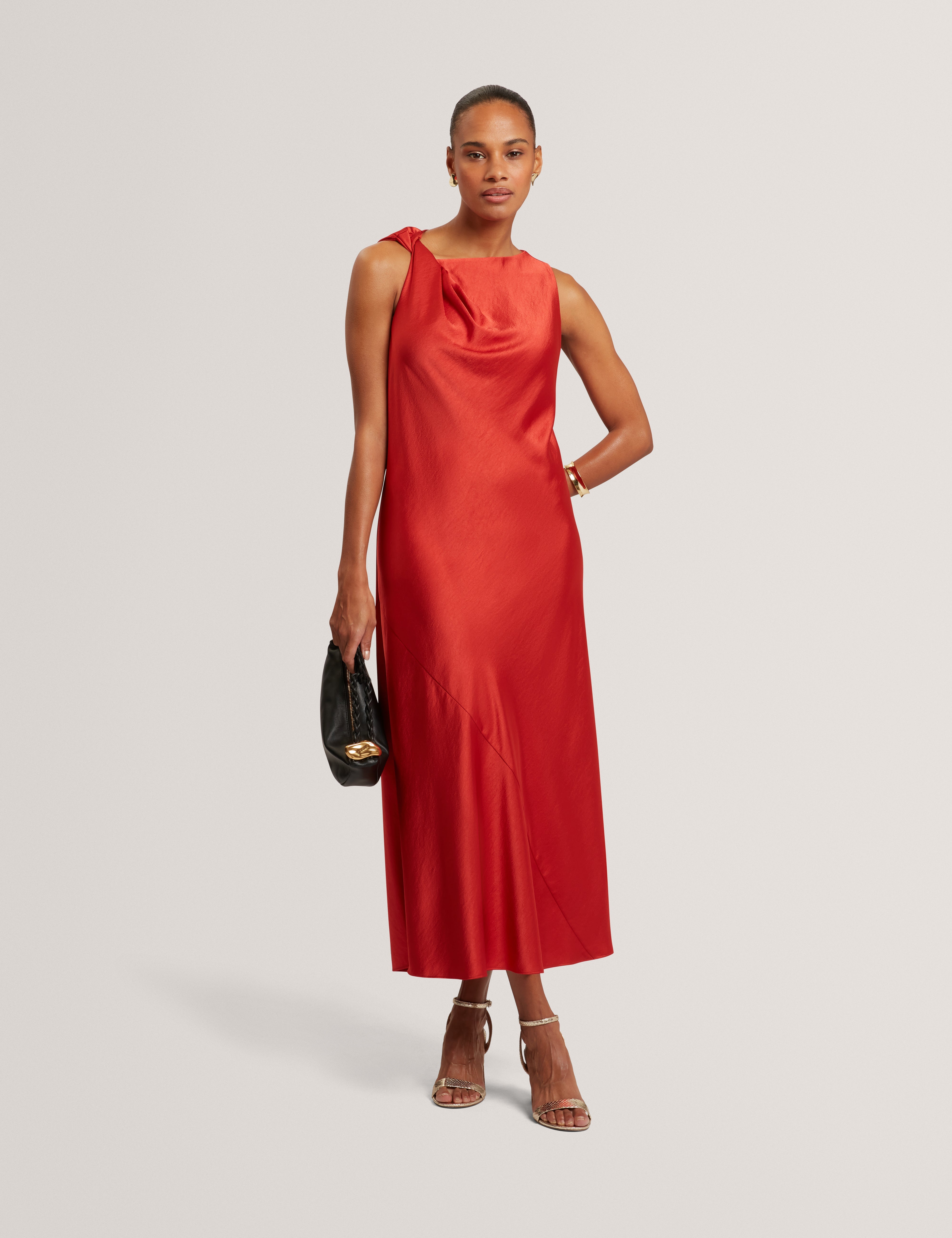 Elouize Twist Detail Midi Dress Brt-Red