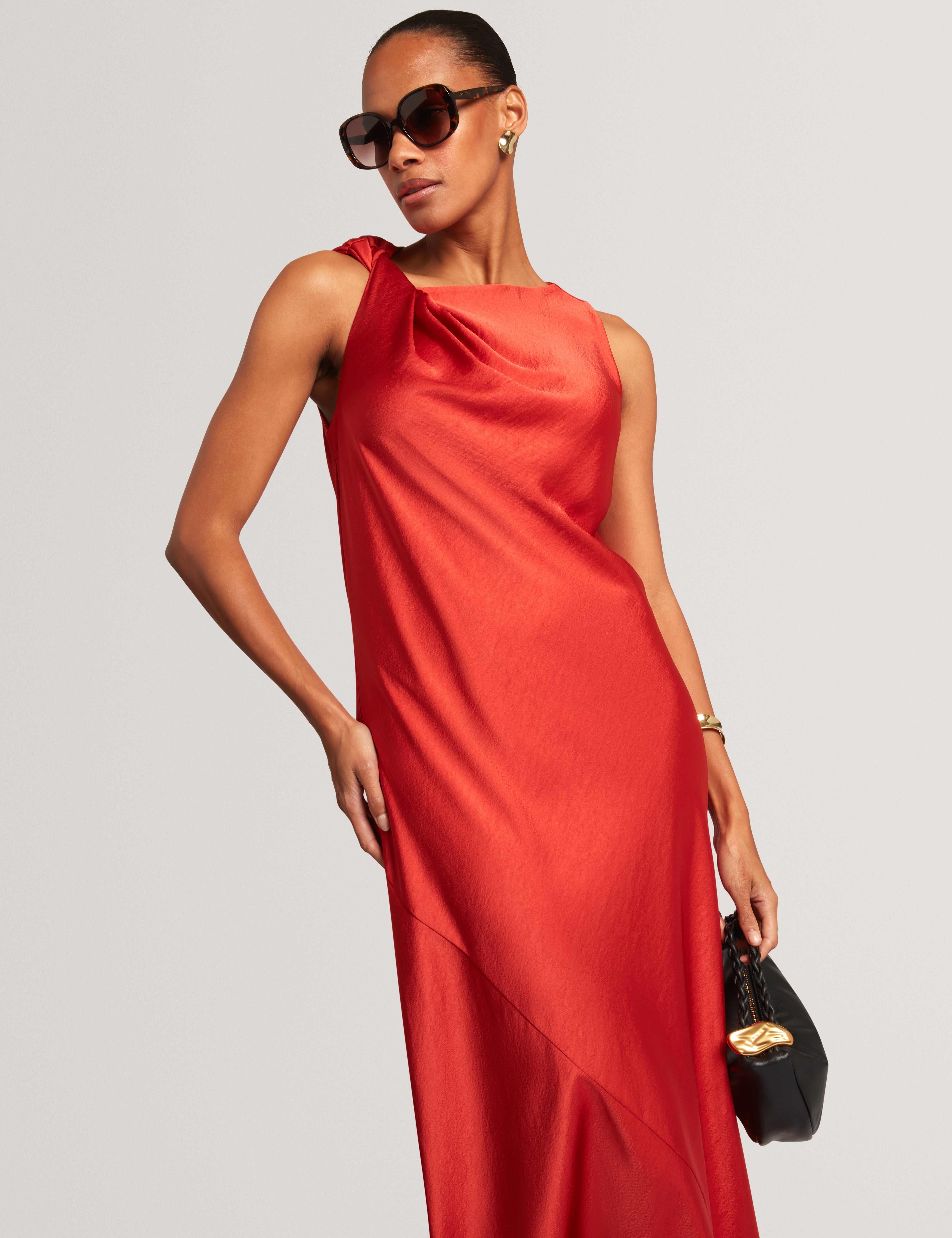 Elouize Twist Detail Midi Dress Brt-Red