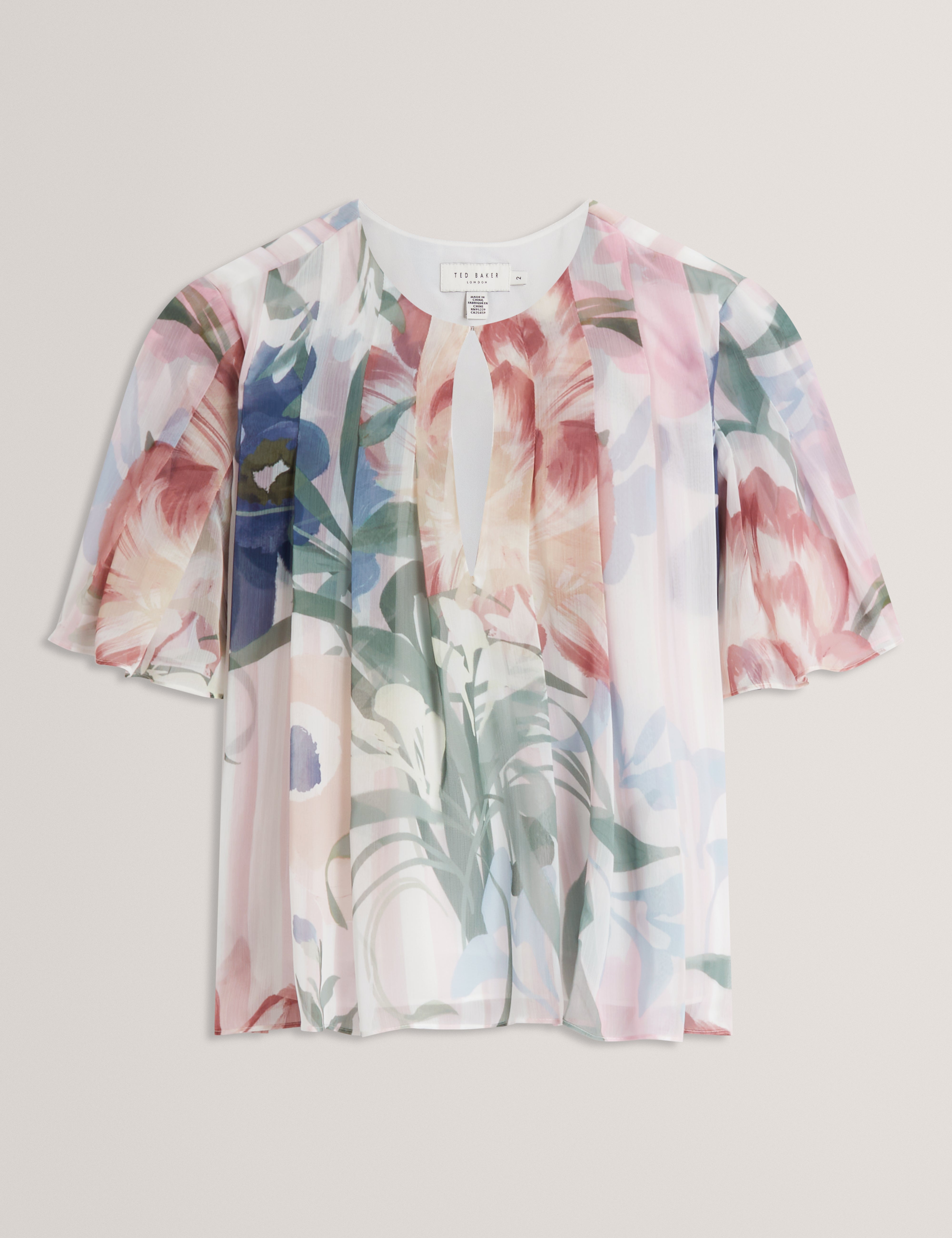 بلوزة نانسي الوردية المطبوعة بأكمام مطوية على شكل ملاك