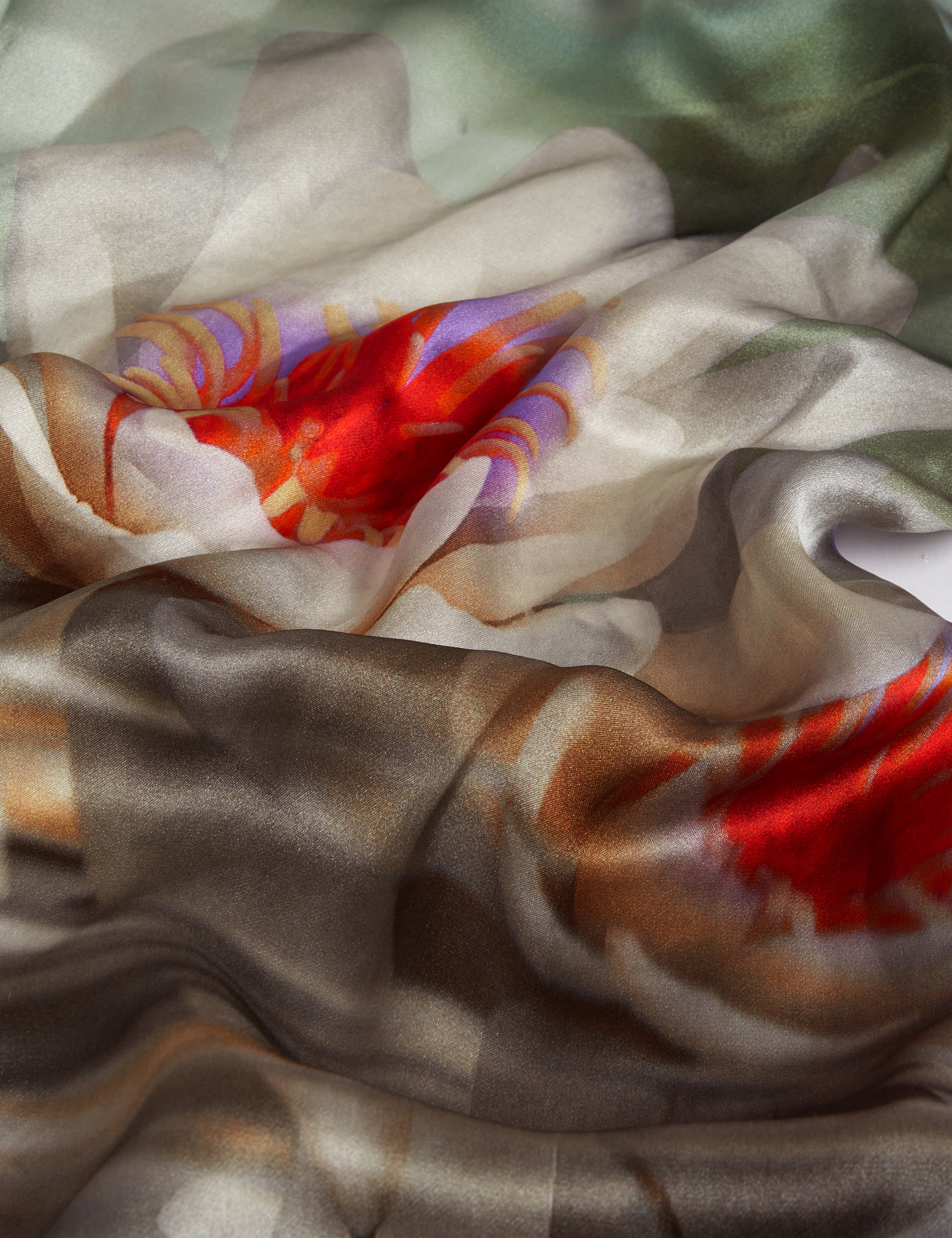 Jainne Waterlily Print Silk Square Scarf Green