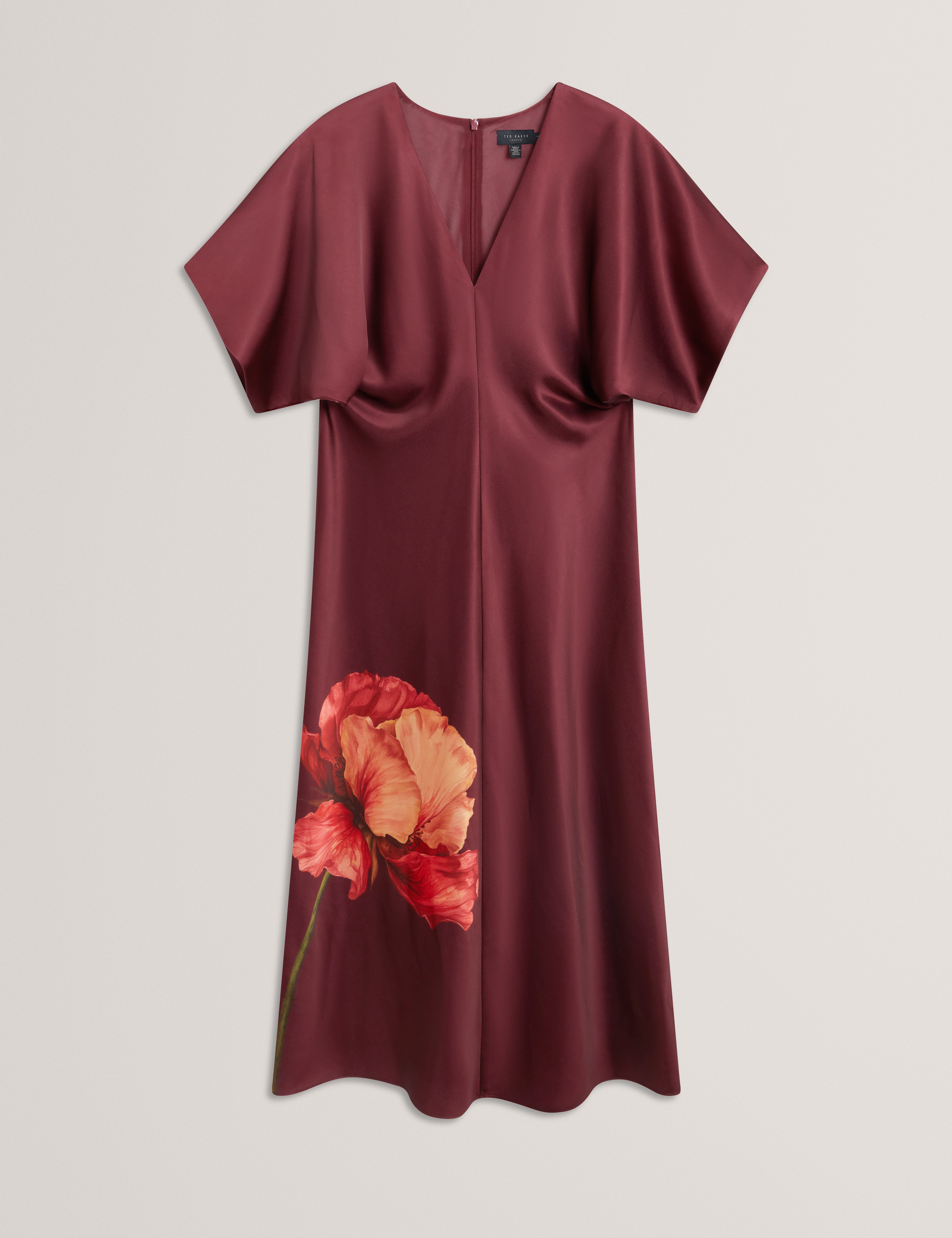 Remiie V Neck Printed Midi Dress Oxblood