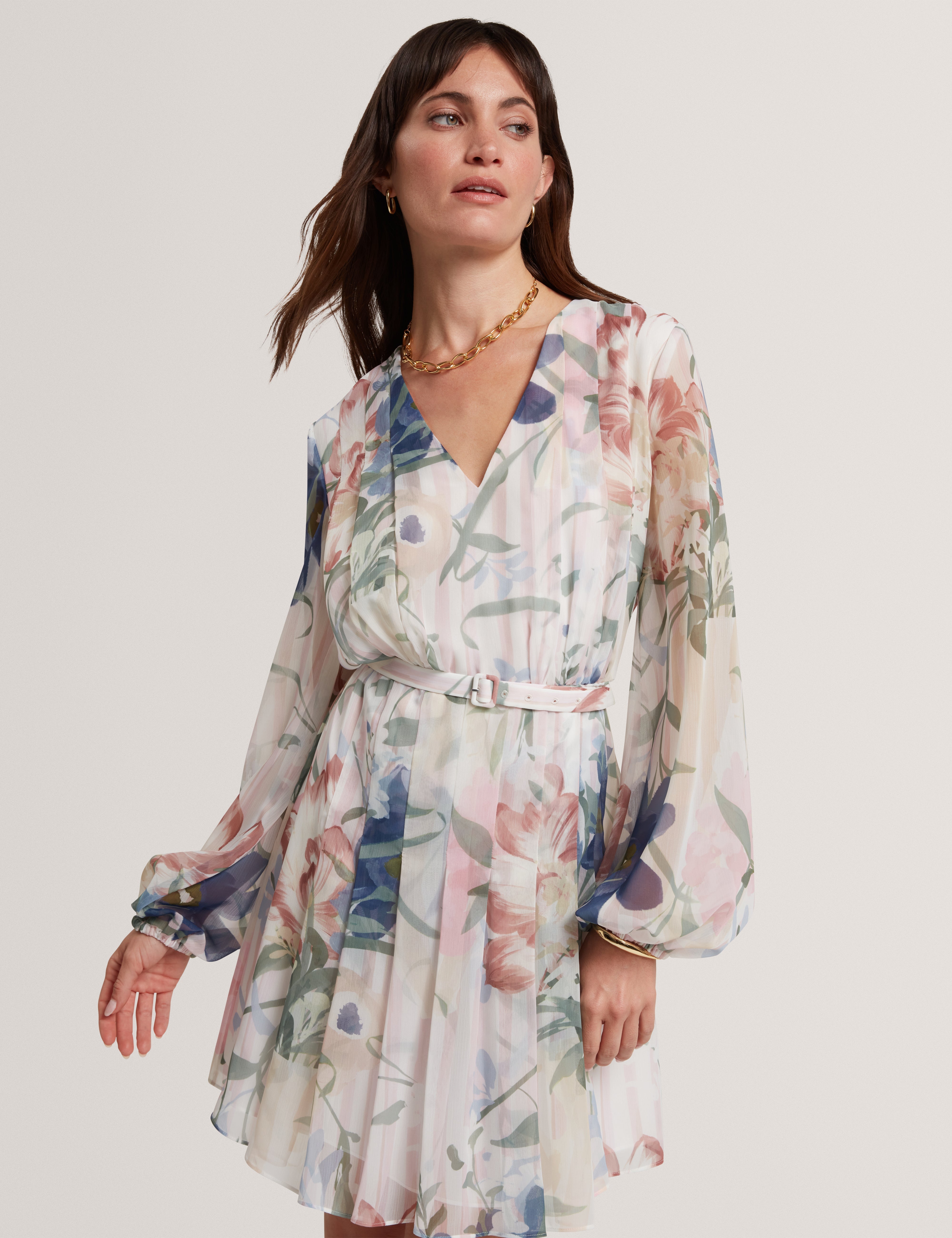 Malmia Pleated Mini Printed Dress Pink