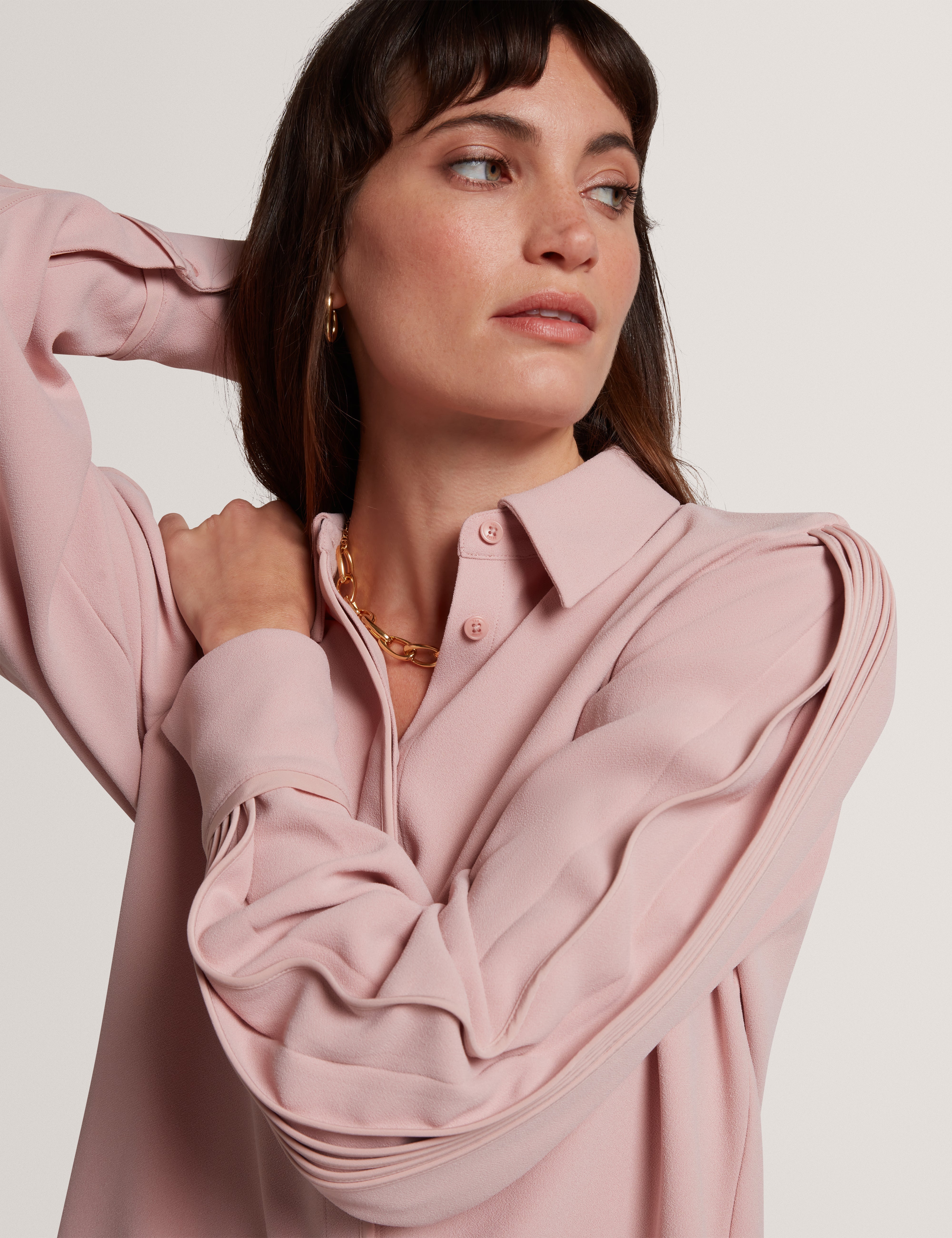 قميص ميريتي بأكمام طويلة مزين بحواف أنيقة - لون وردي داكن