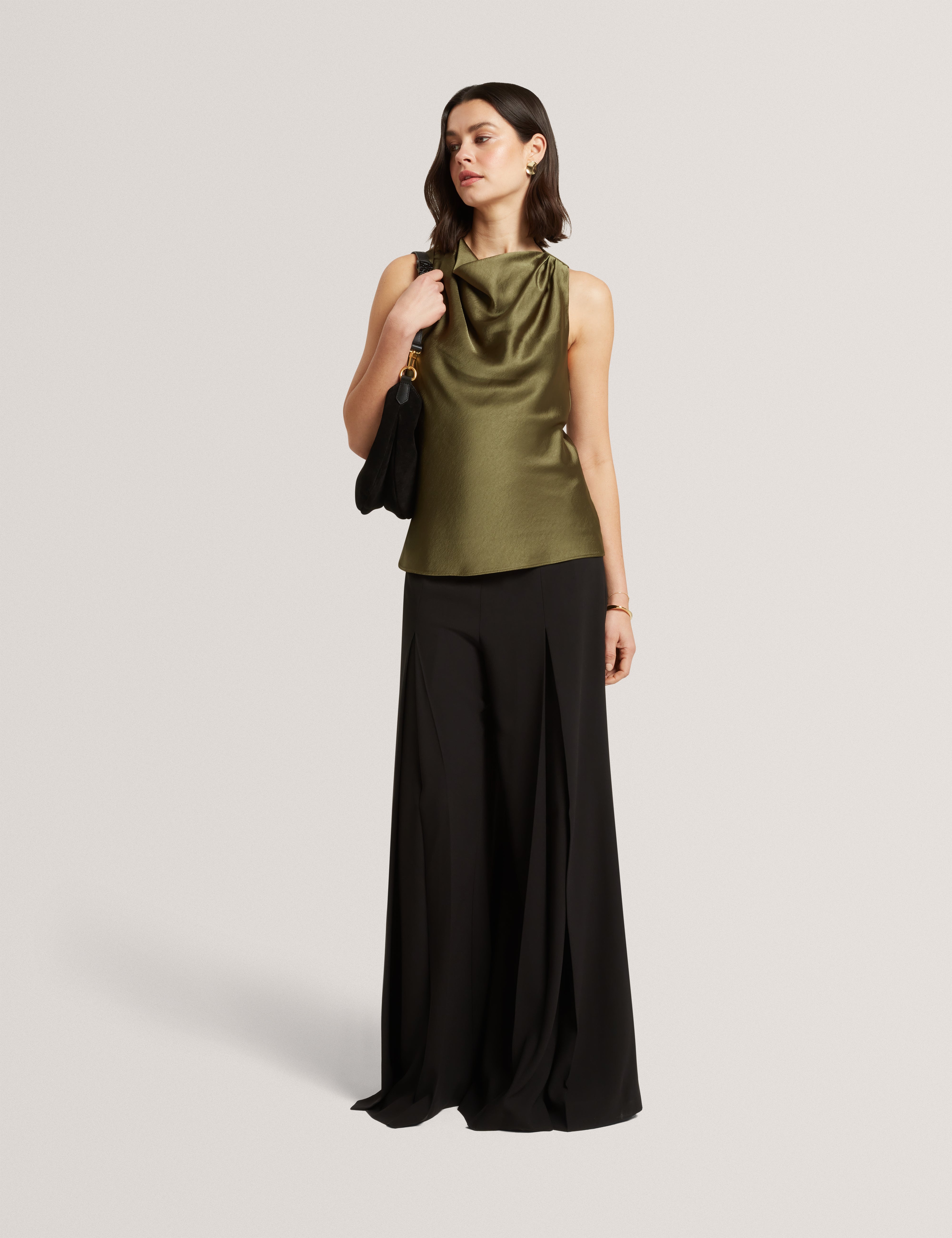 Zepha Drape Halter Neck Top Khaki