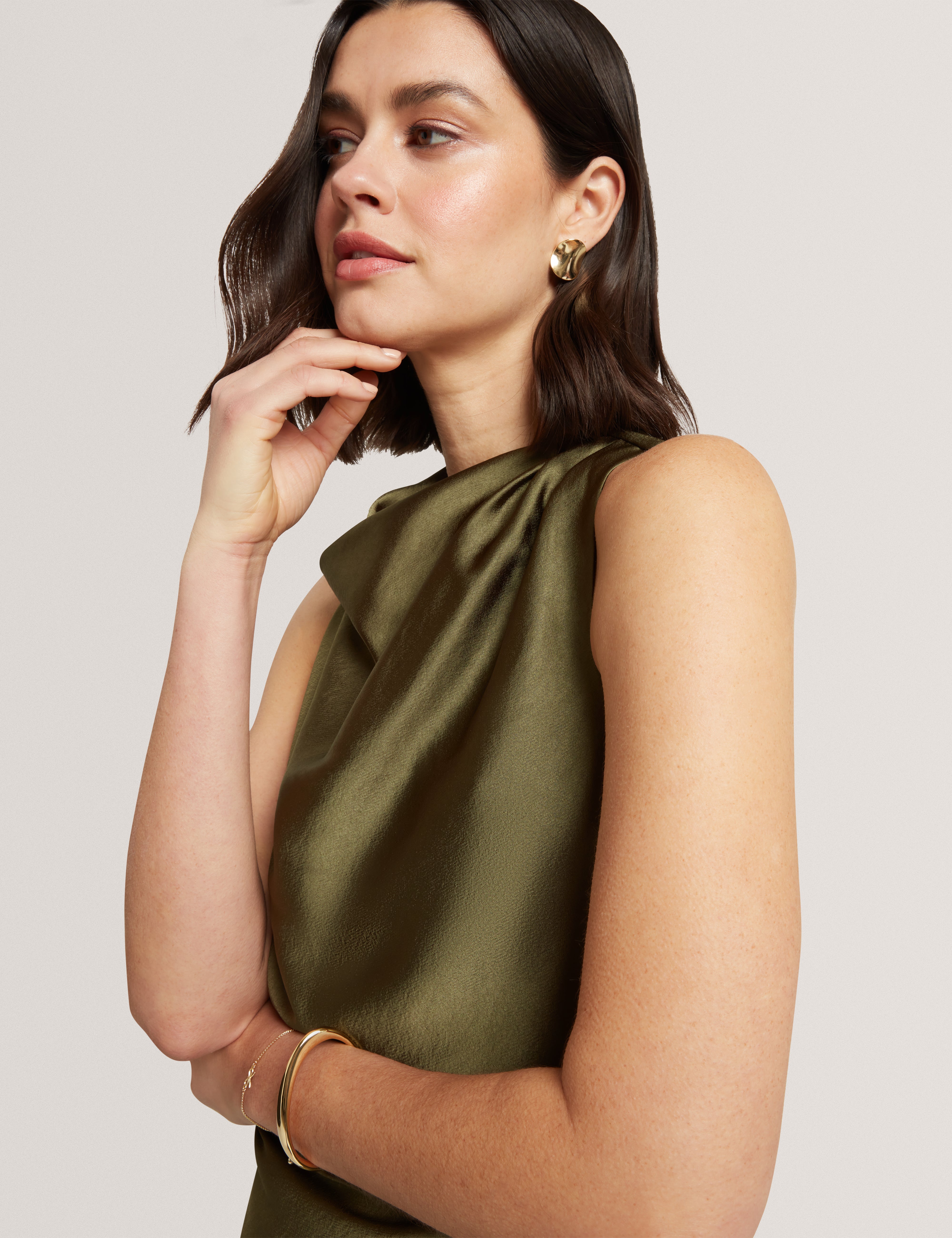 Zepha Drape Halter Neck Top Khaki