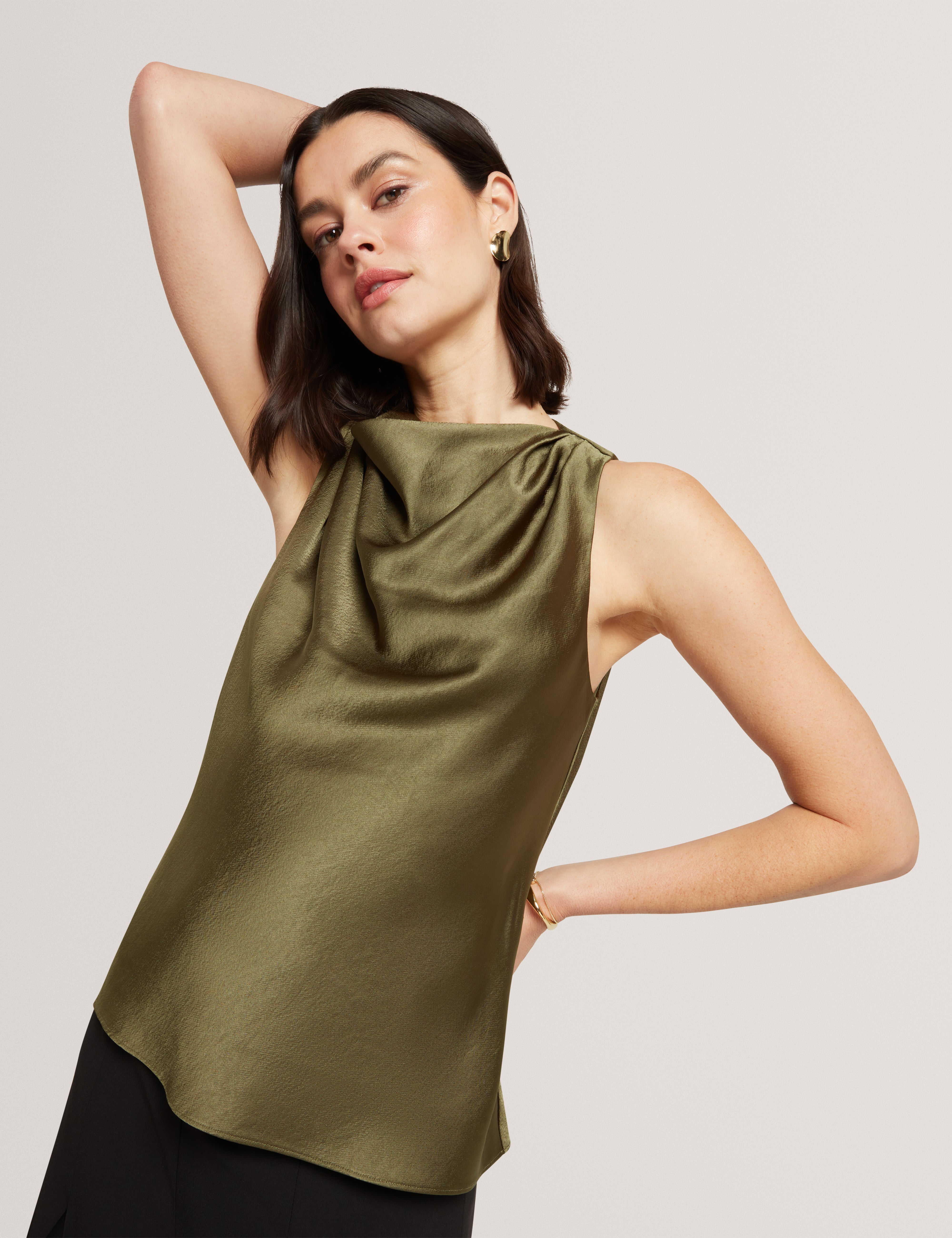 Zepha Drape Halter Neck Top Khaki
