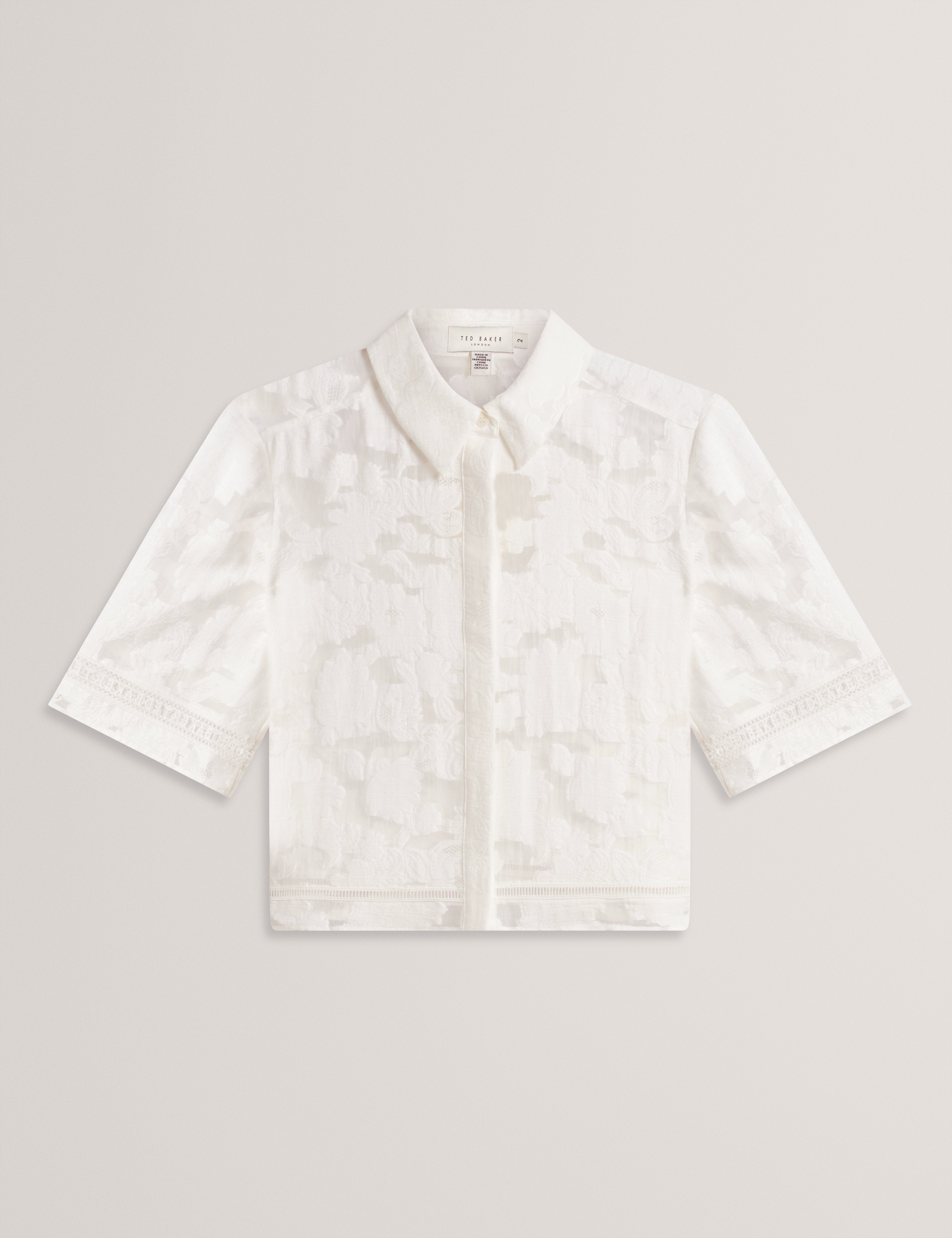 Khayt Textured Boxy Shirt With Ladder Trim White