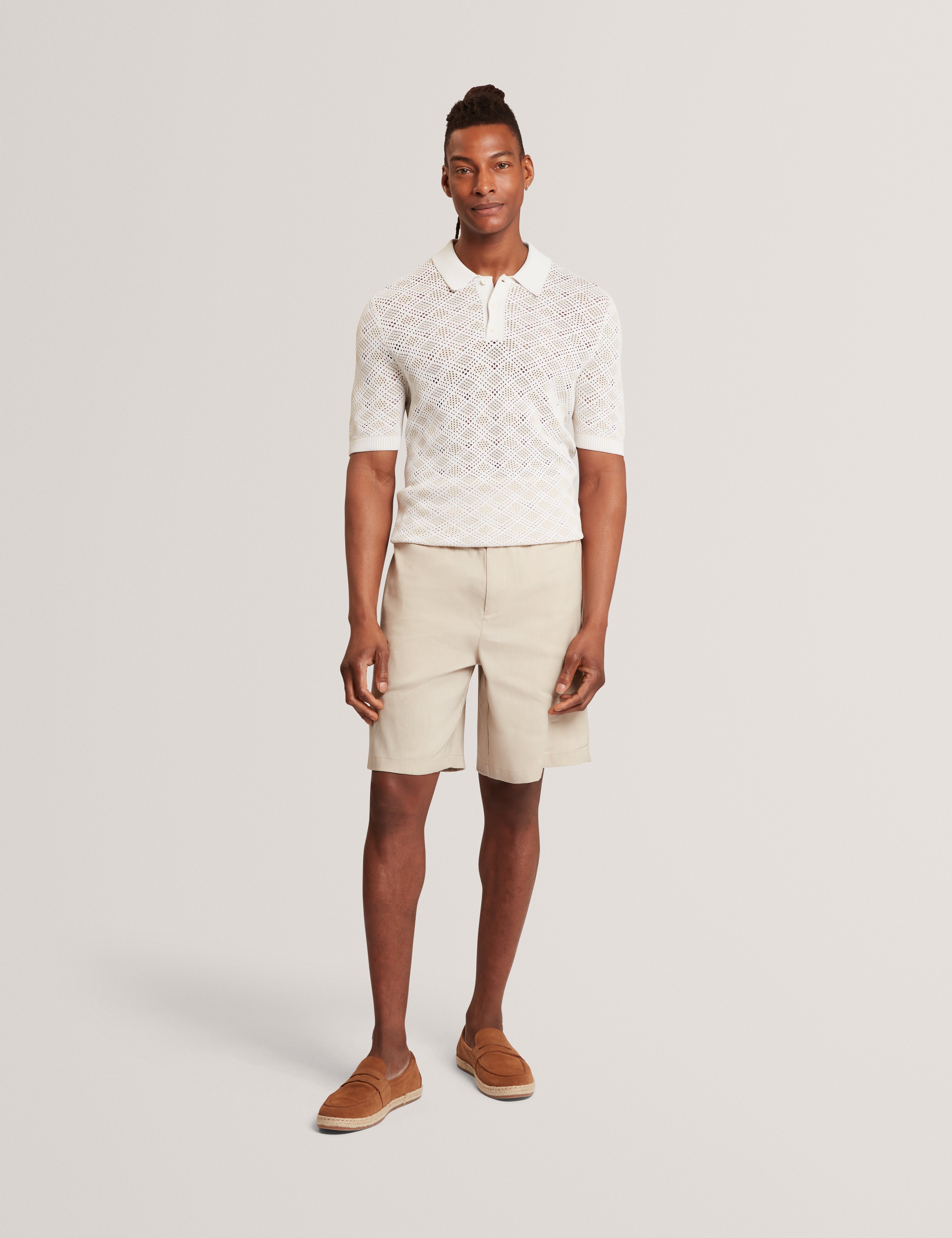 Helme Ss Geometric Stitch Polo Ecru
