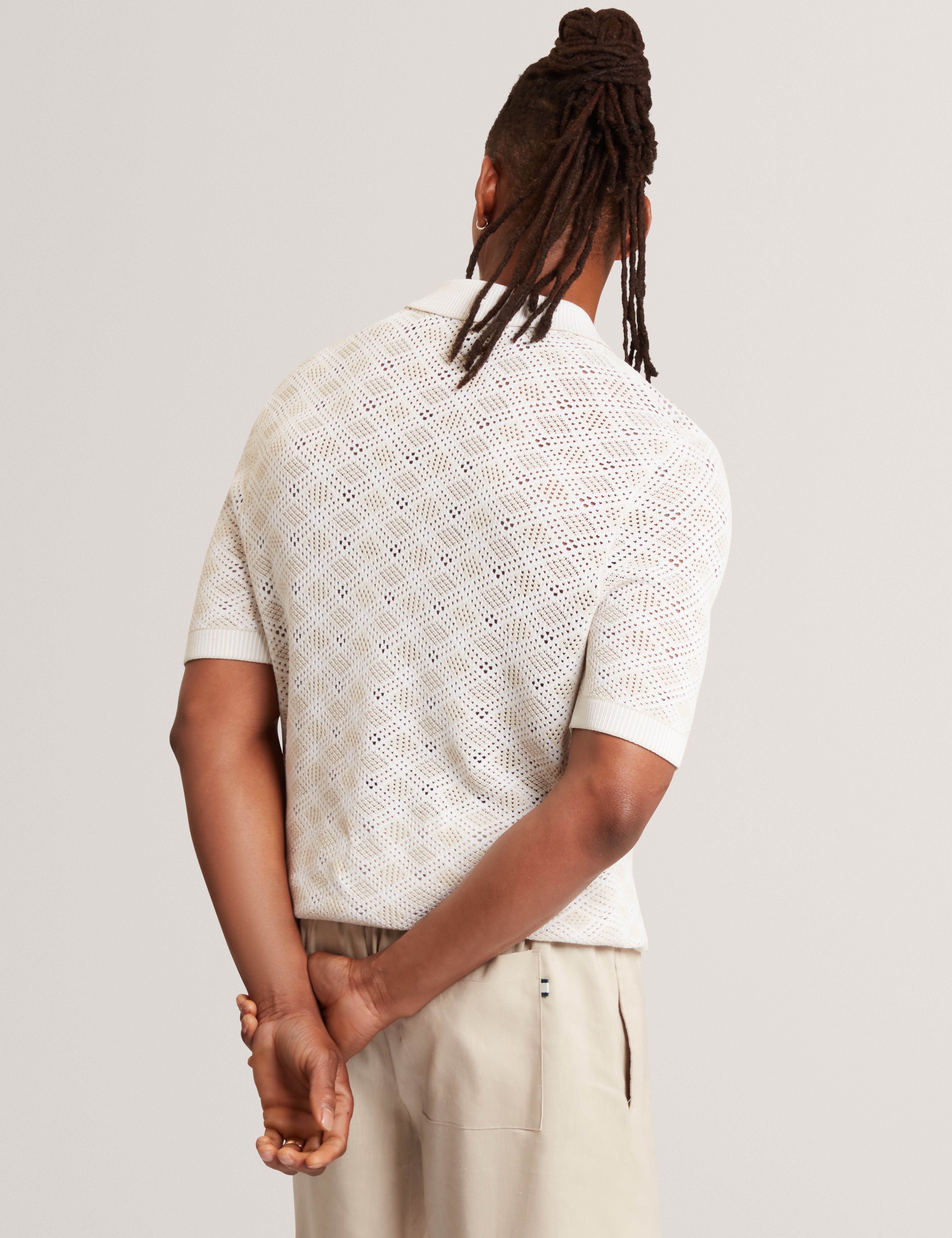 Helme Ss Geometric Stitch Polo Ecru